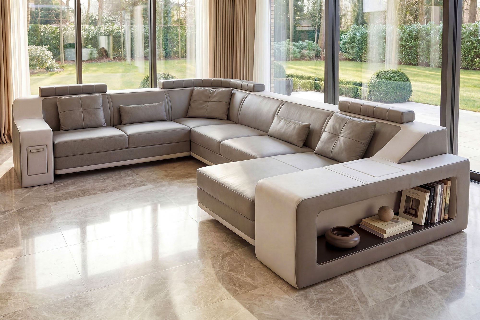 California Leather U-Chaise Sectional