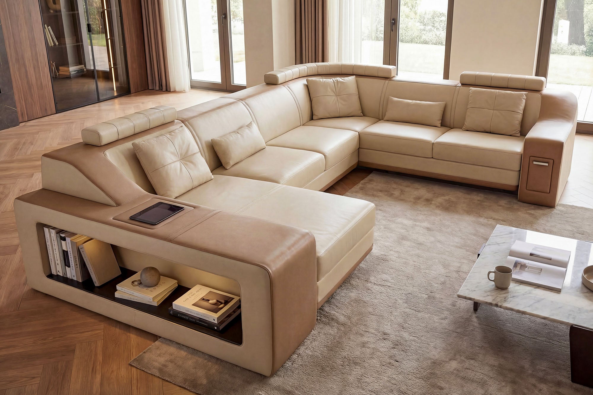 California Leather U-Chaise Sectional