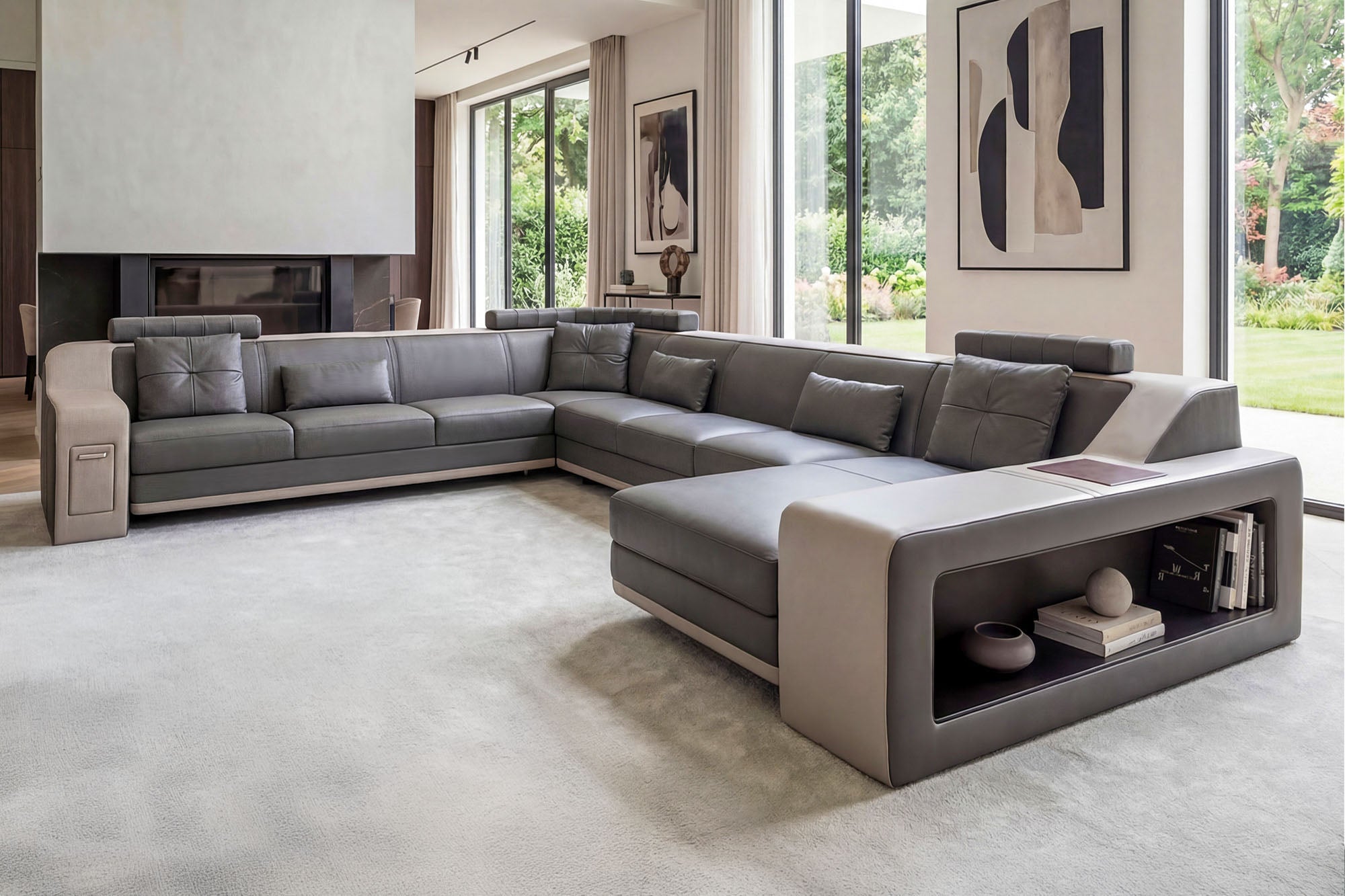 California LG Leather U-Chaise Sectional Large