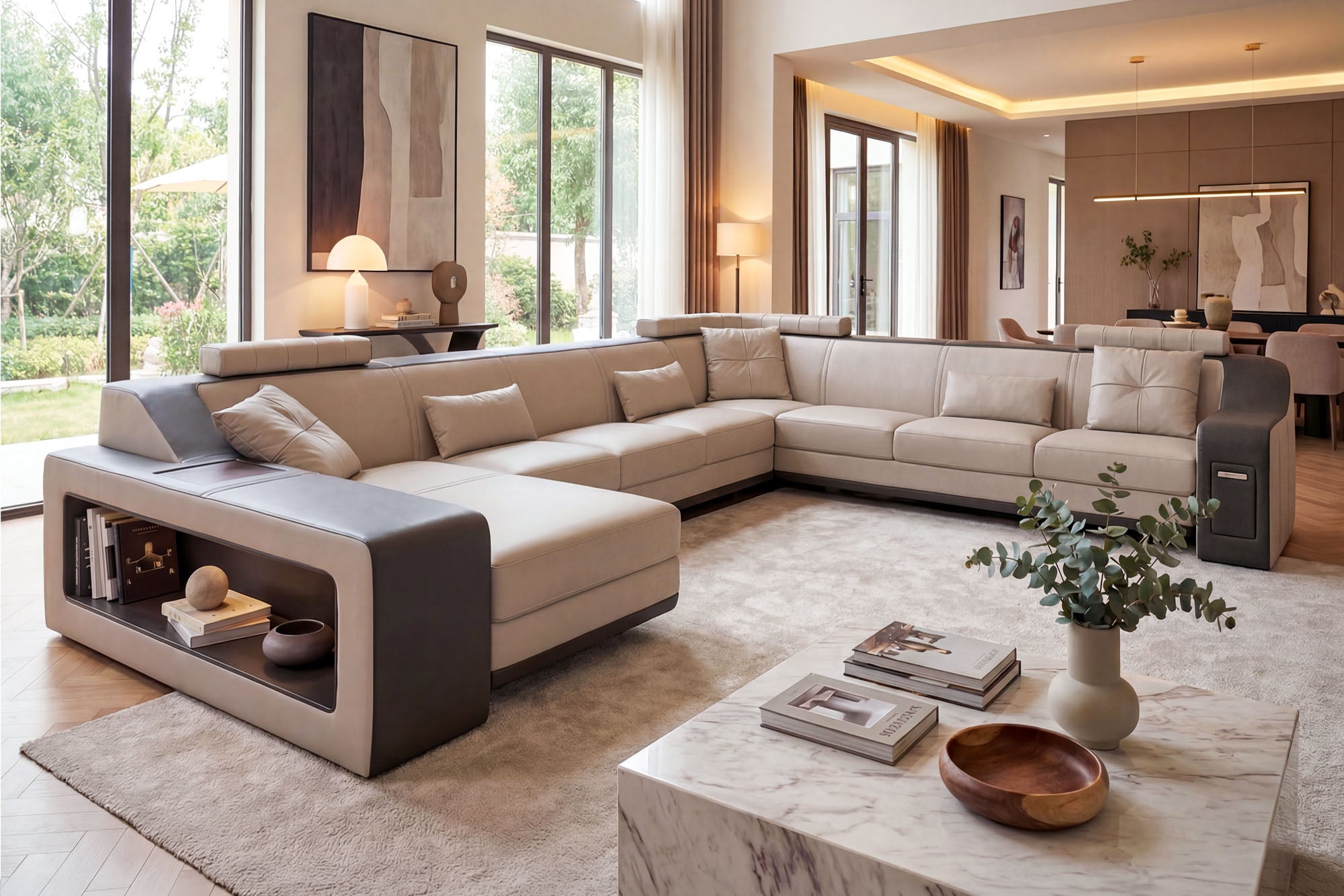 California LG Leather U-Chaise Sectional Large
