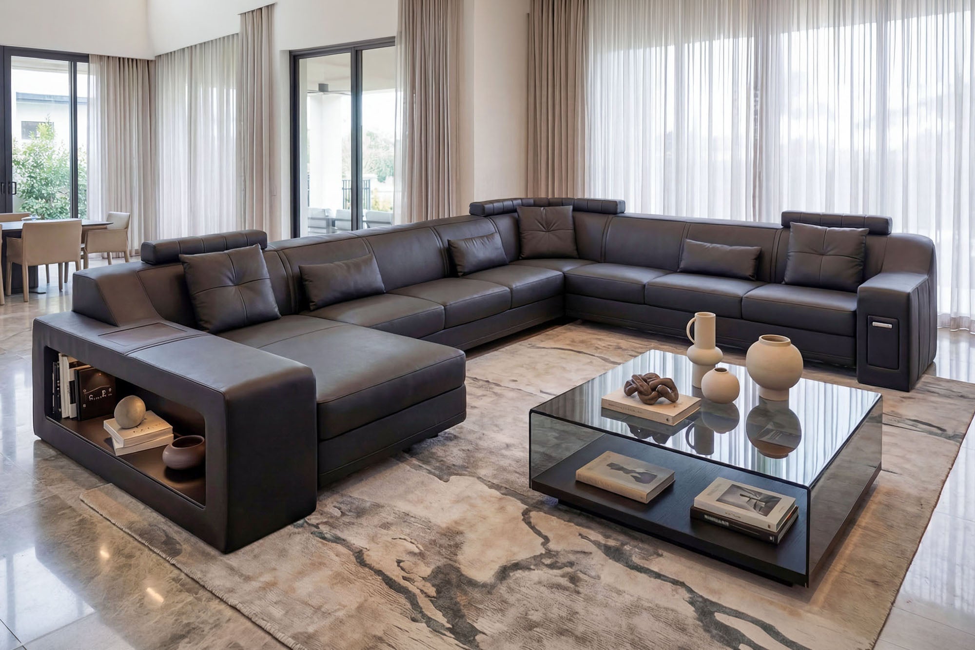 California LG Leather U-Chaise Sectional Large