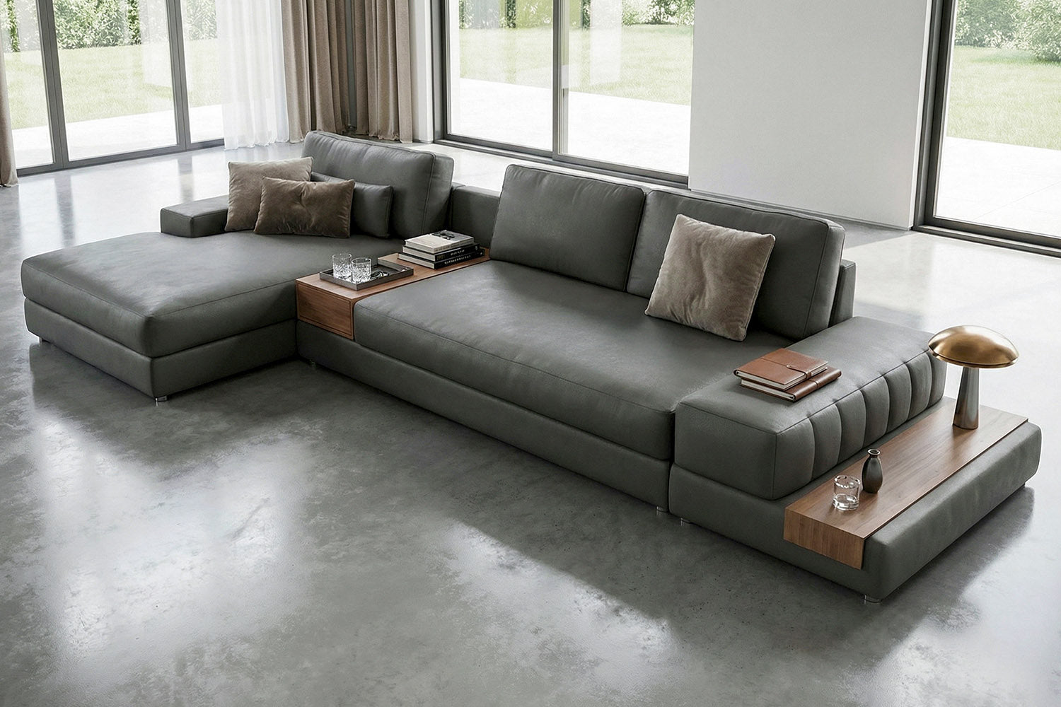 Florida Modern Leather Chaise Sofa
