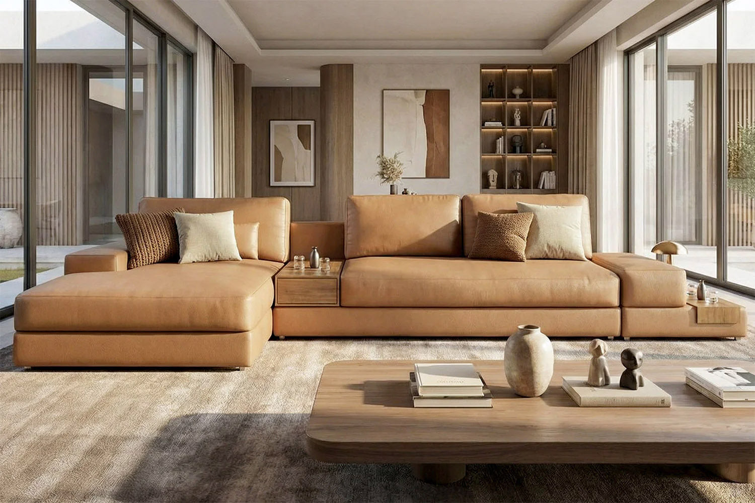 Florida Modern Leather Chaise Sofa