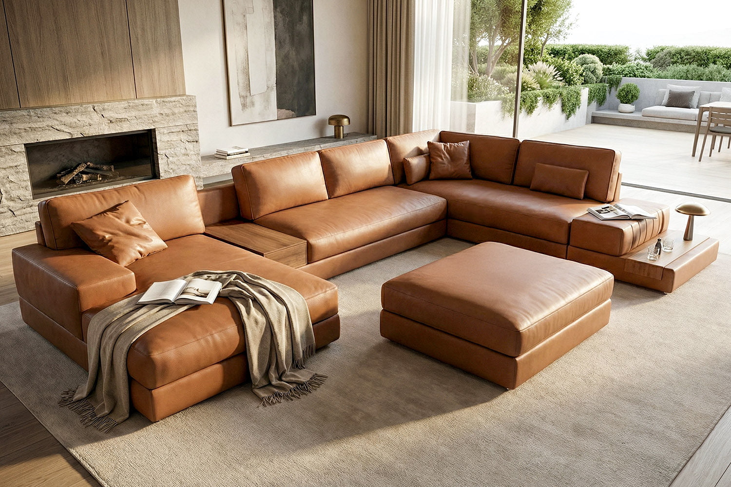 Florida LG Modern Leather U-Chaise Sectional