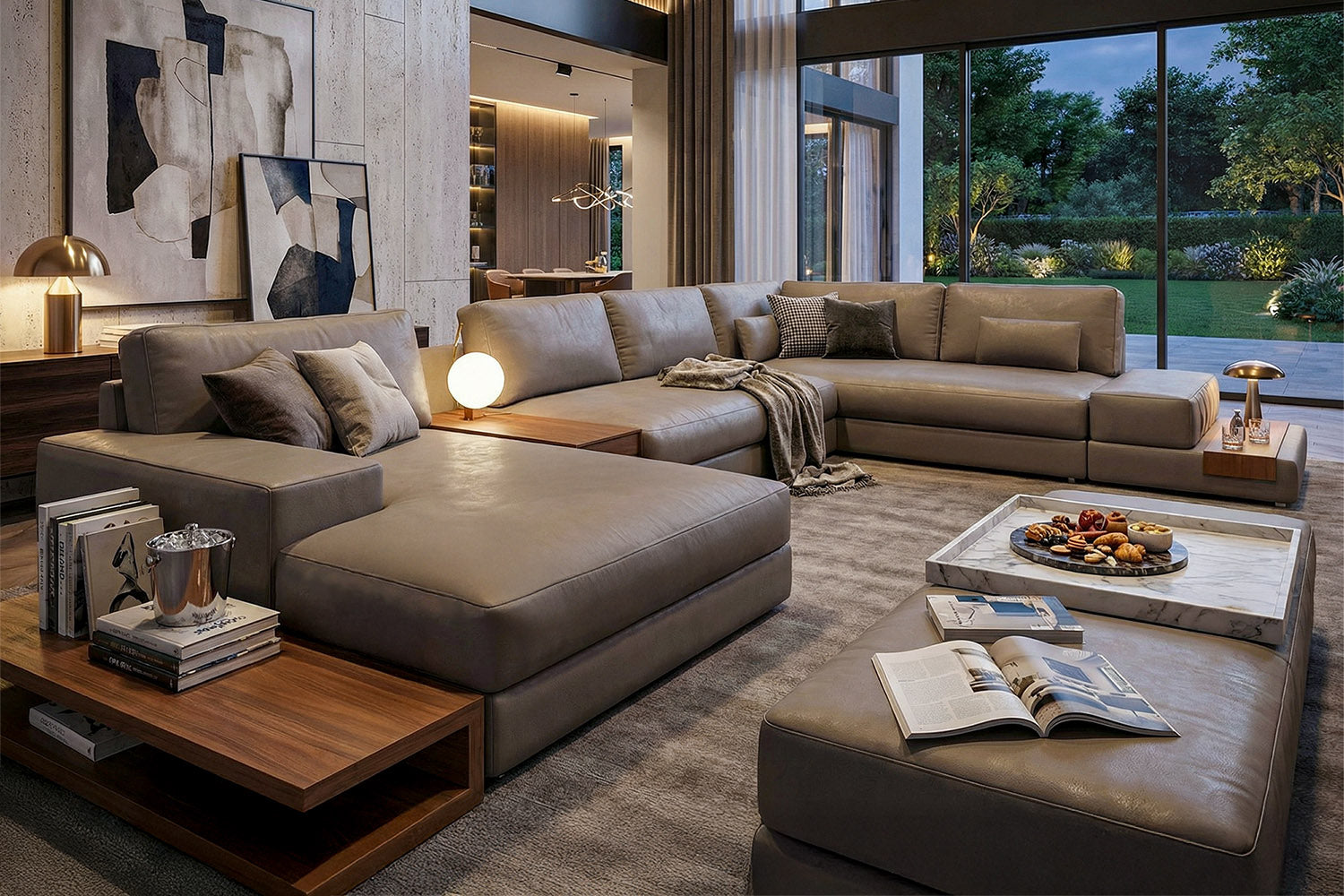 Florida LG Modern Leather U-Chaise Sectional