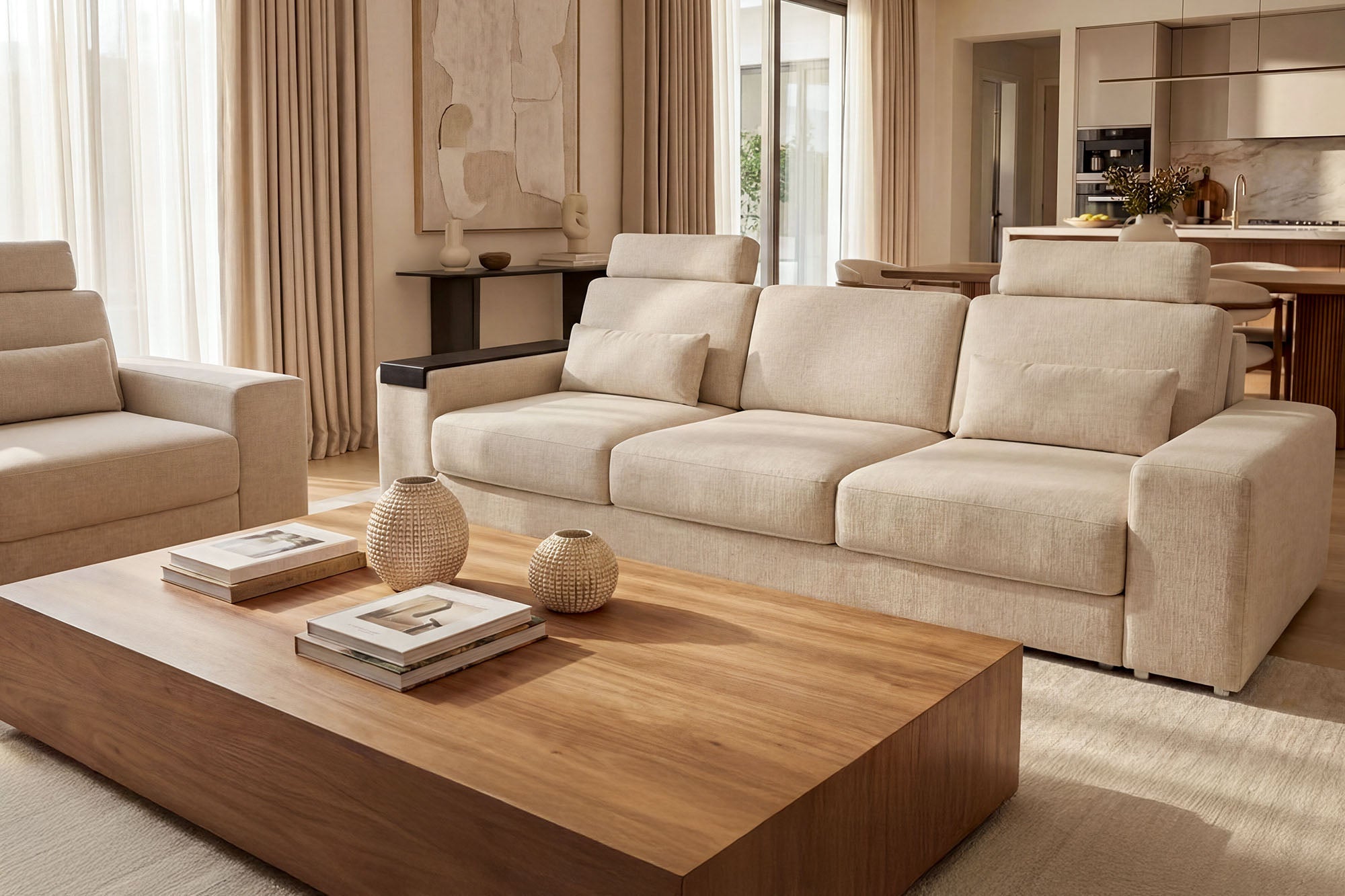 Los Angeles Modern Fabric 3 Seater Sofa