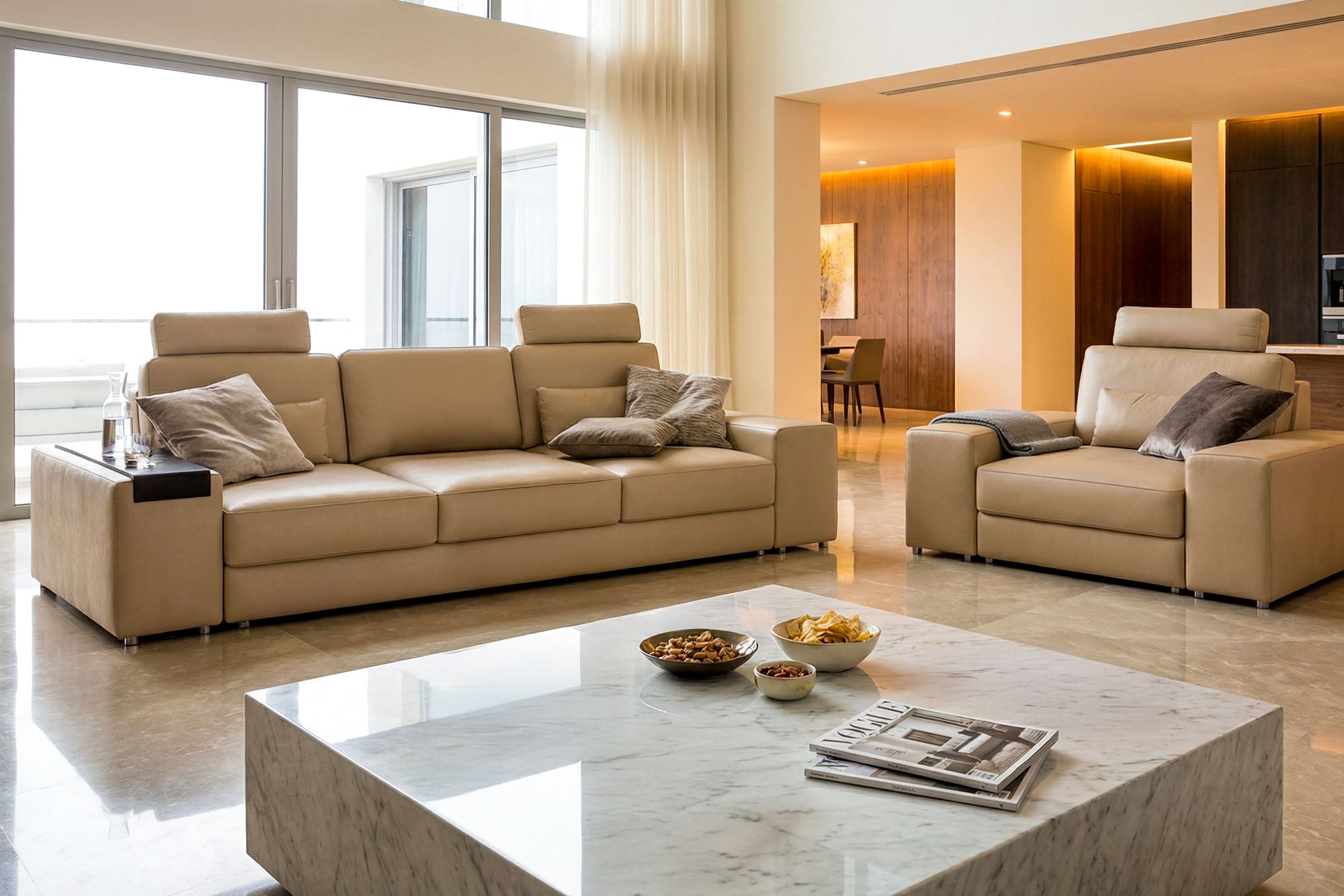 Los Angeles Modern Leather Sofa Set
