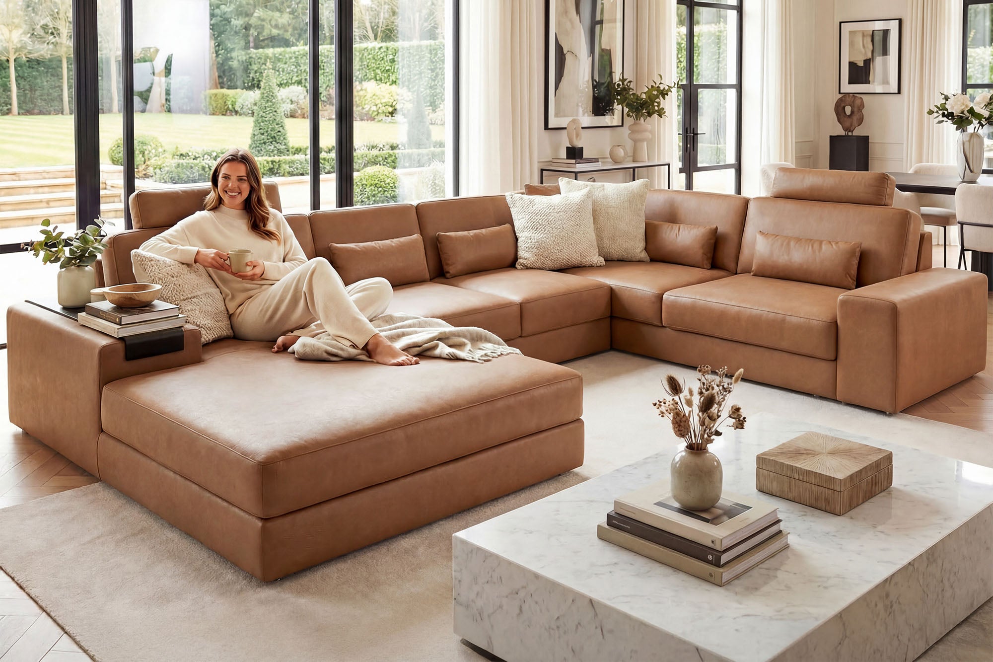 Los Angeles Modern Leather U-Chaise Sectional