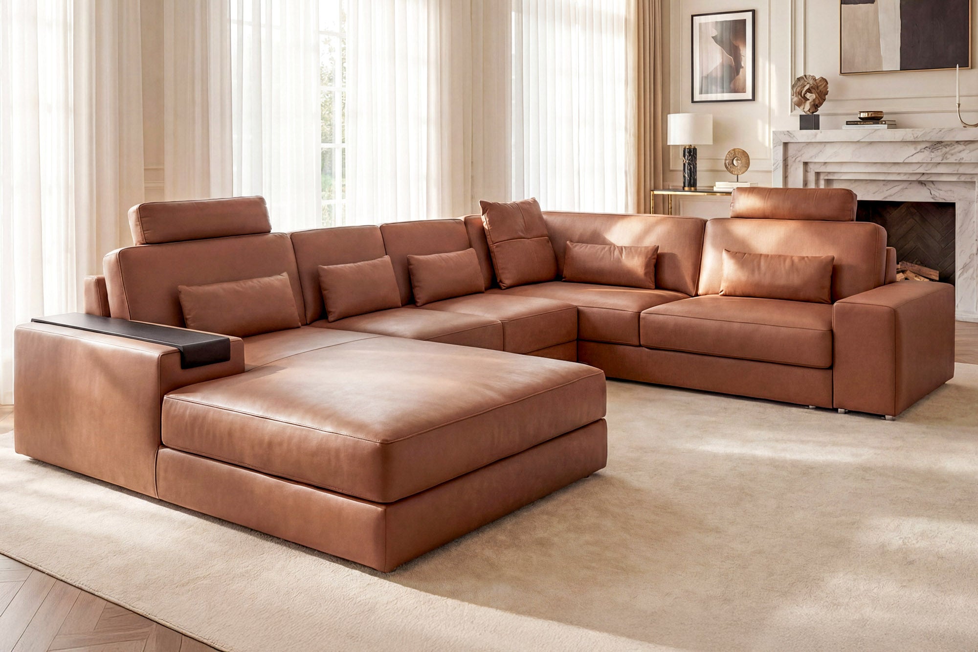 Los Angeles Modern Leather U-Chaise Sectional