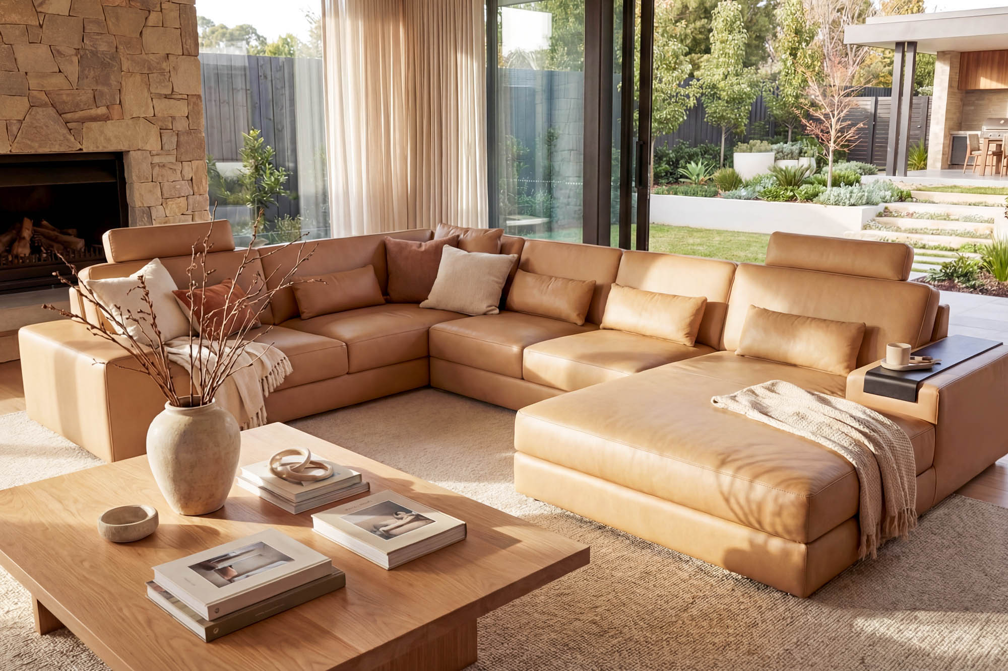 Los Angeles Modern Leather U-Chaise Sectional