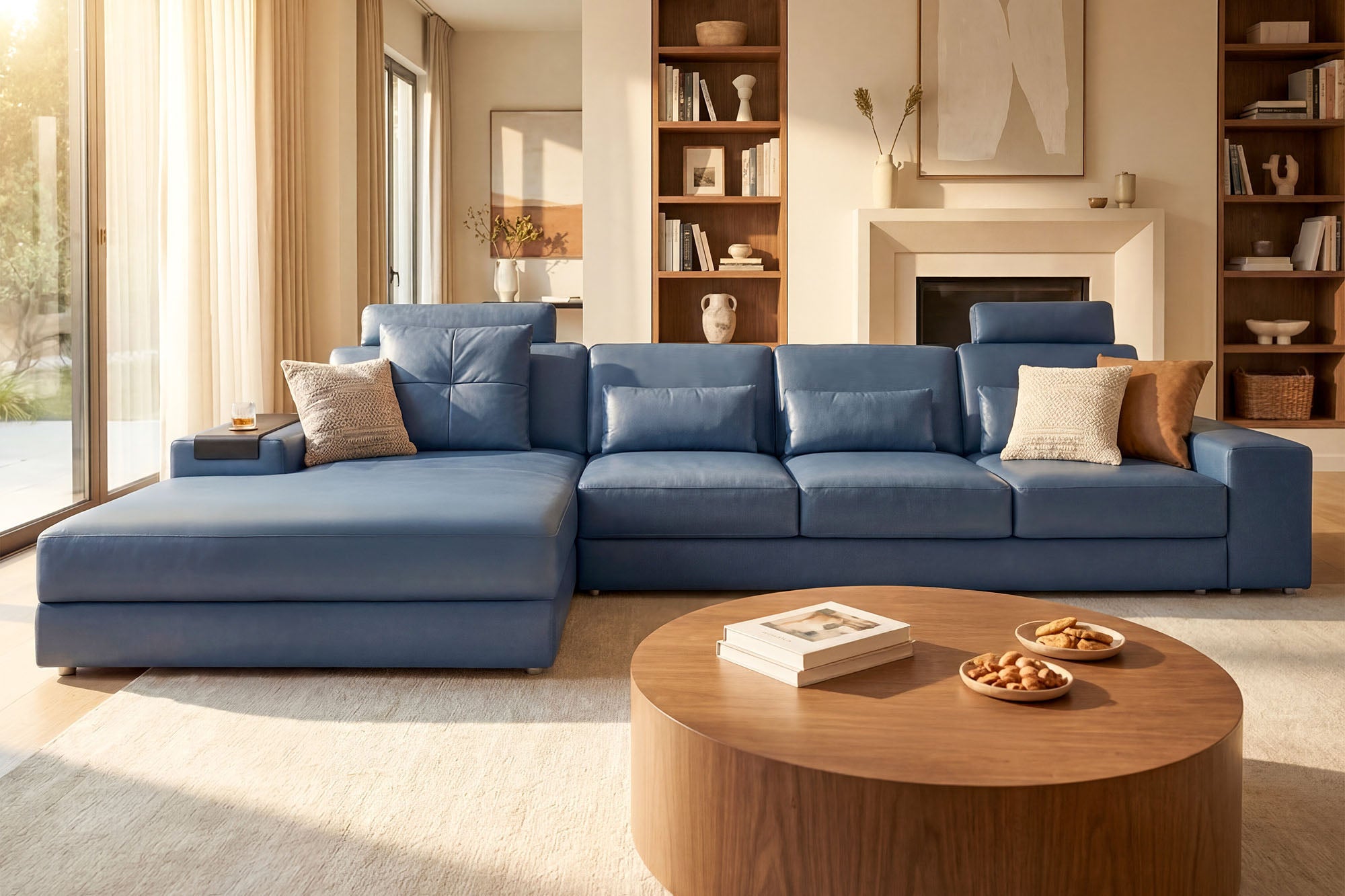 Los Angeles III-LG Modern Leather Chaise Sectional