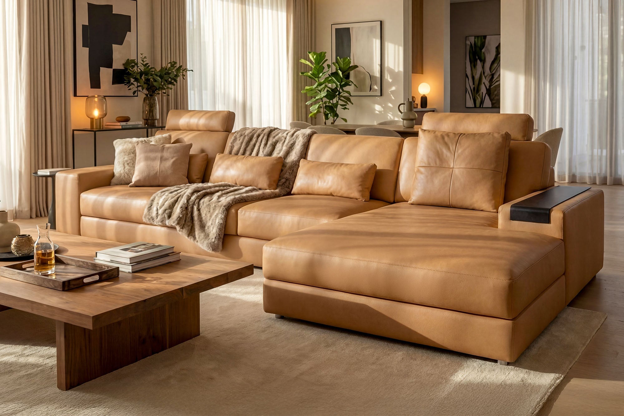 Los Angeles III-LG Modern Leather Chaise Sectional