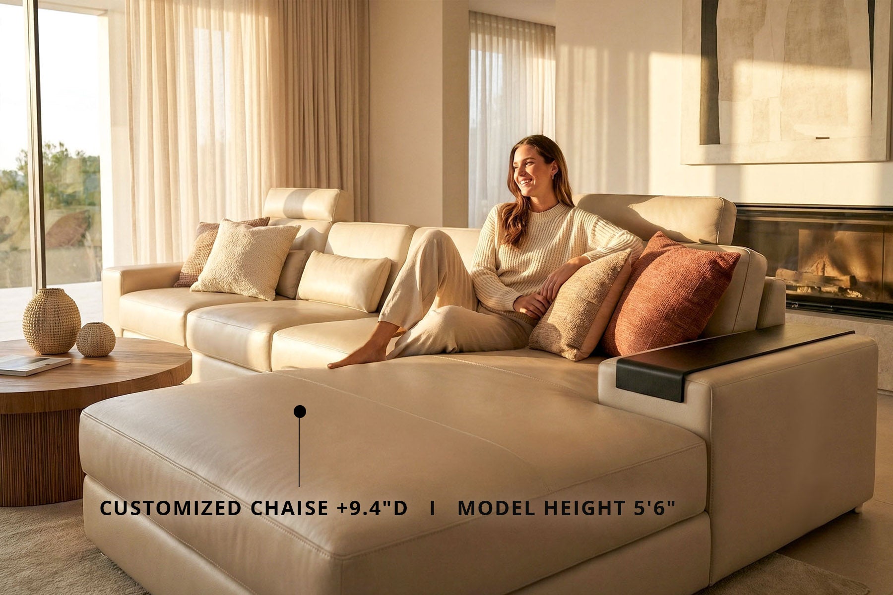 Los Angeles III-LG Modern Leather Chaise Sectional