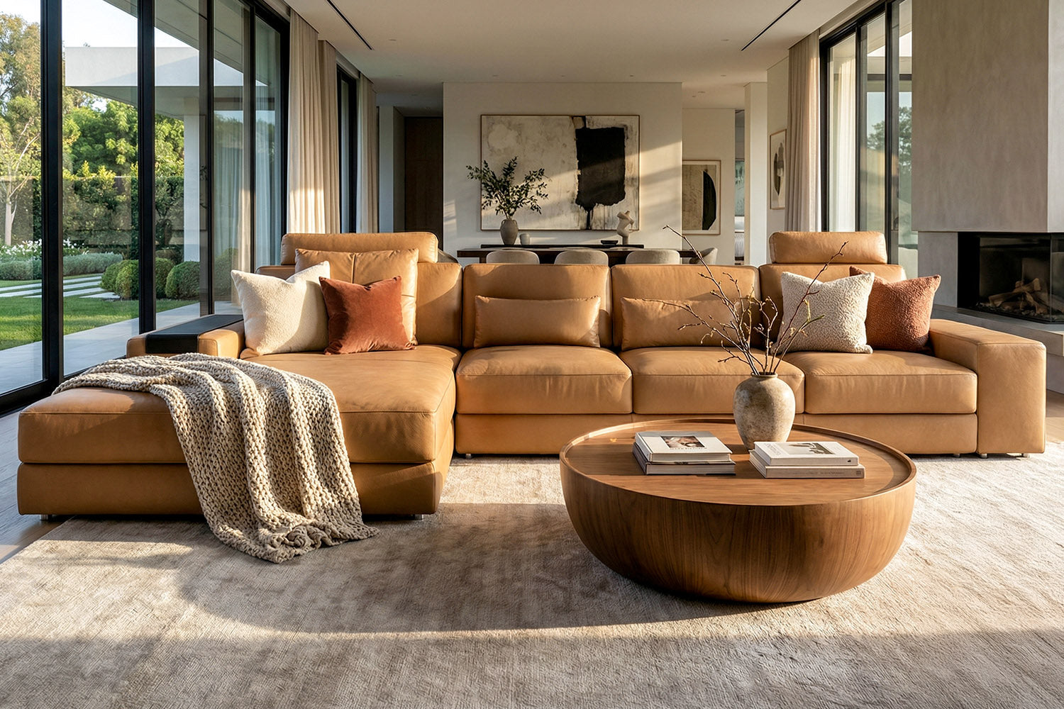 Los Angeles III-LG Modern Leather Chaise Sectional