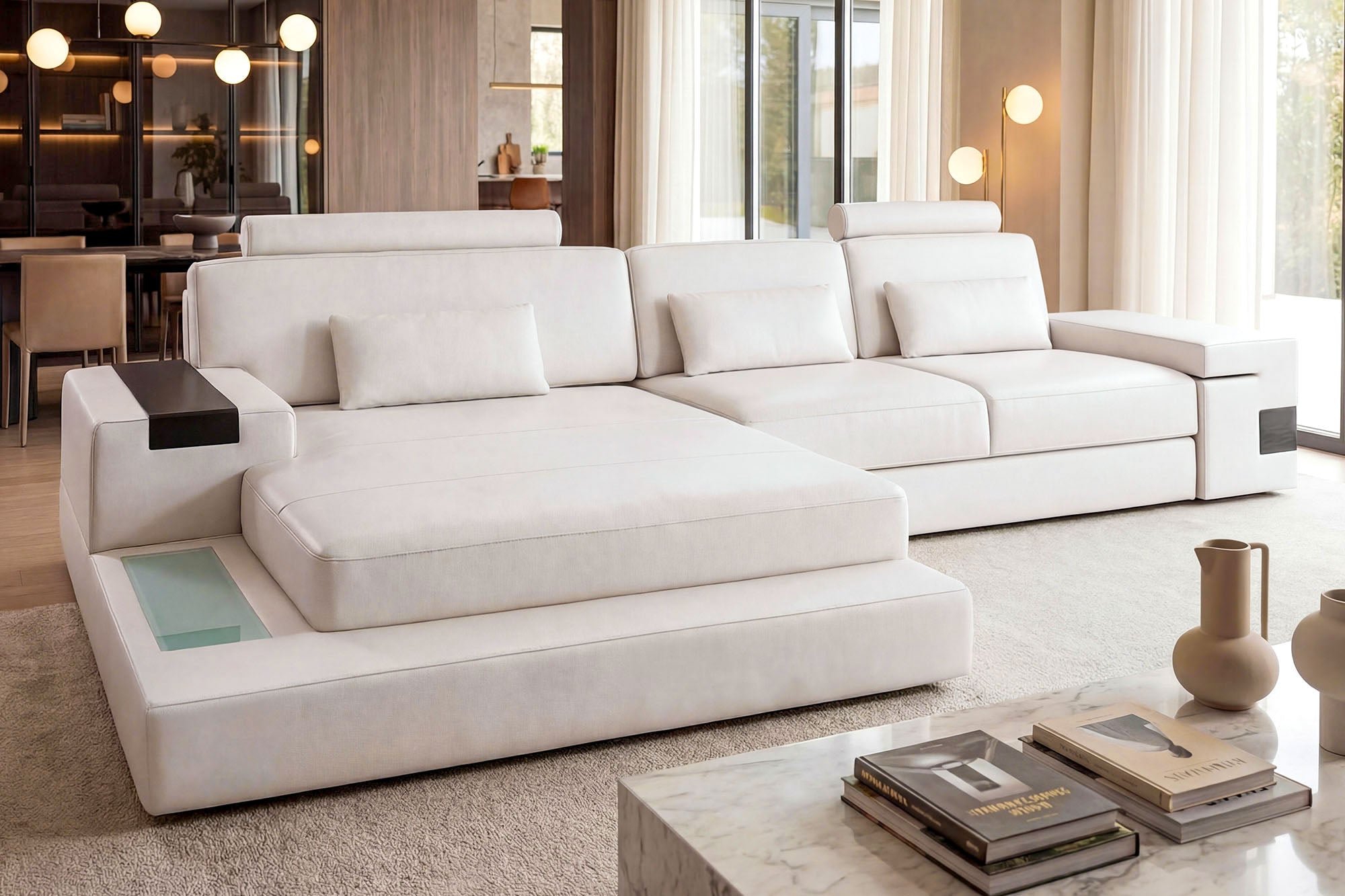 Los Angeles III Leather Chaise Sofa