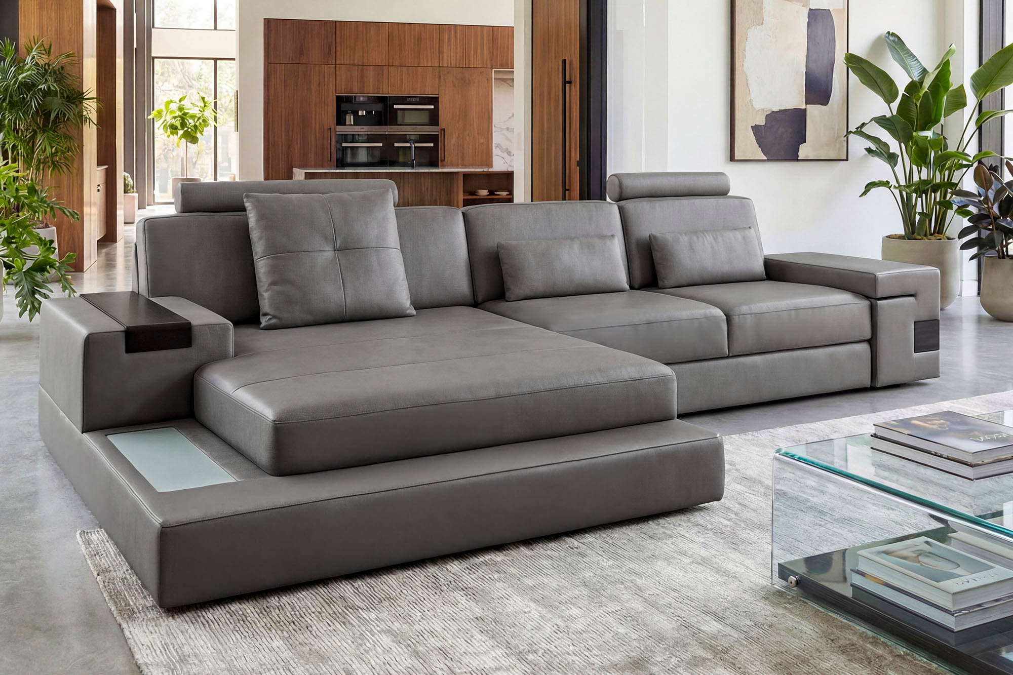 Los Angeles III Leather Chaise Sofa