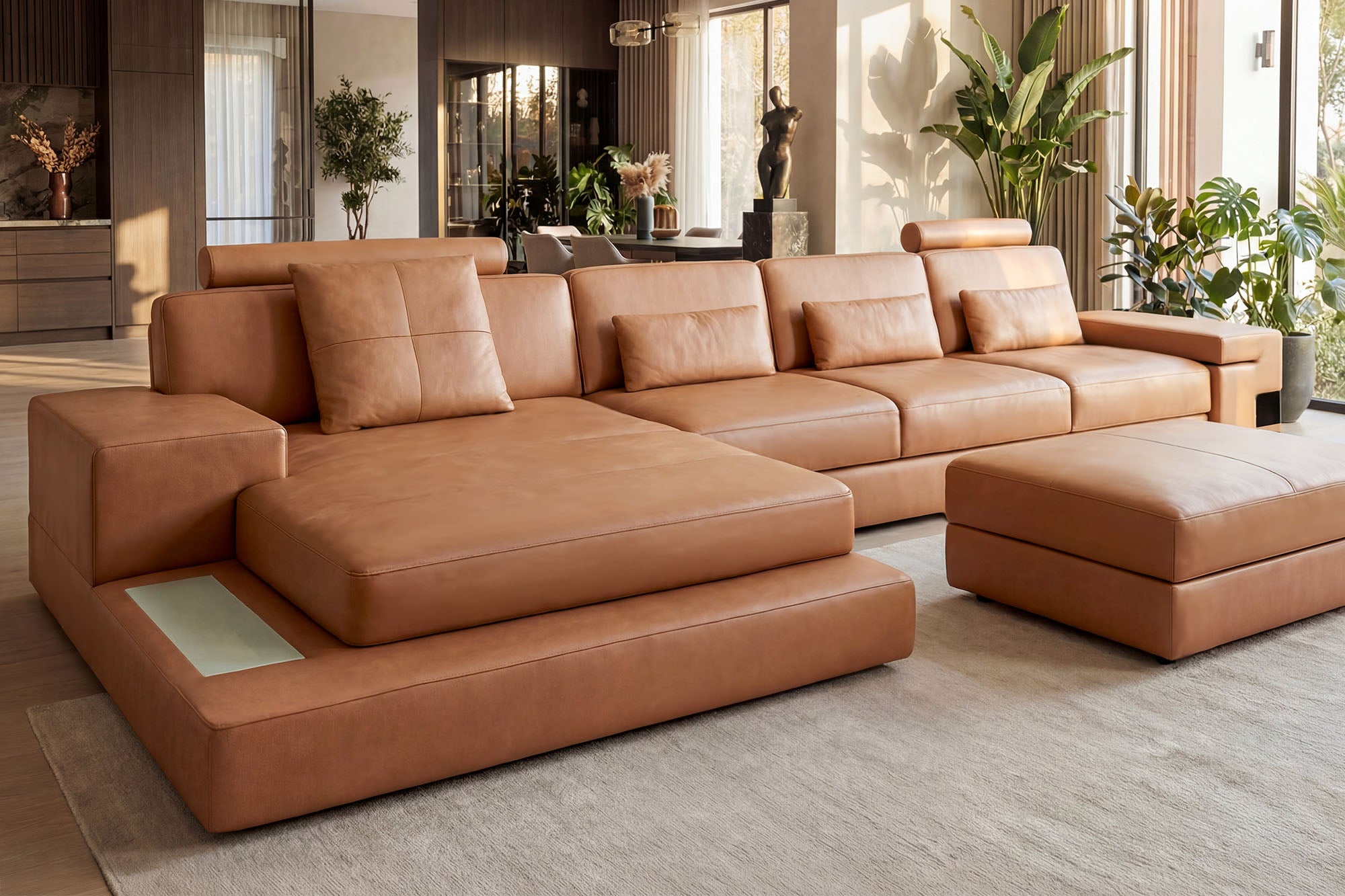 Los Angeles III-LG Leather Chaise Sectional