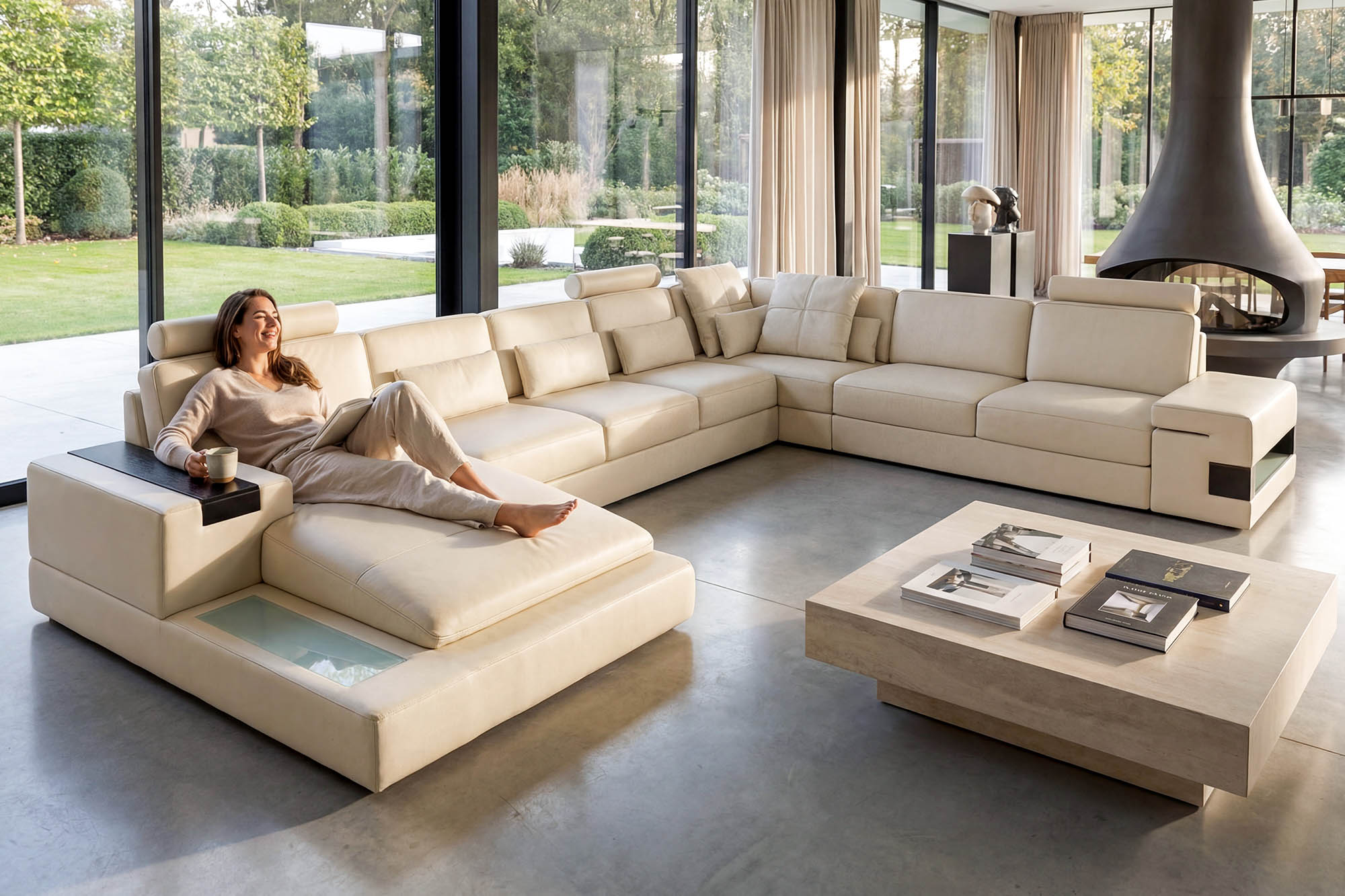 Los Angeles LG Leather U-Chaise Sectional Large