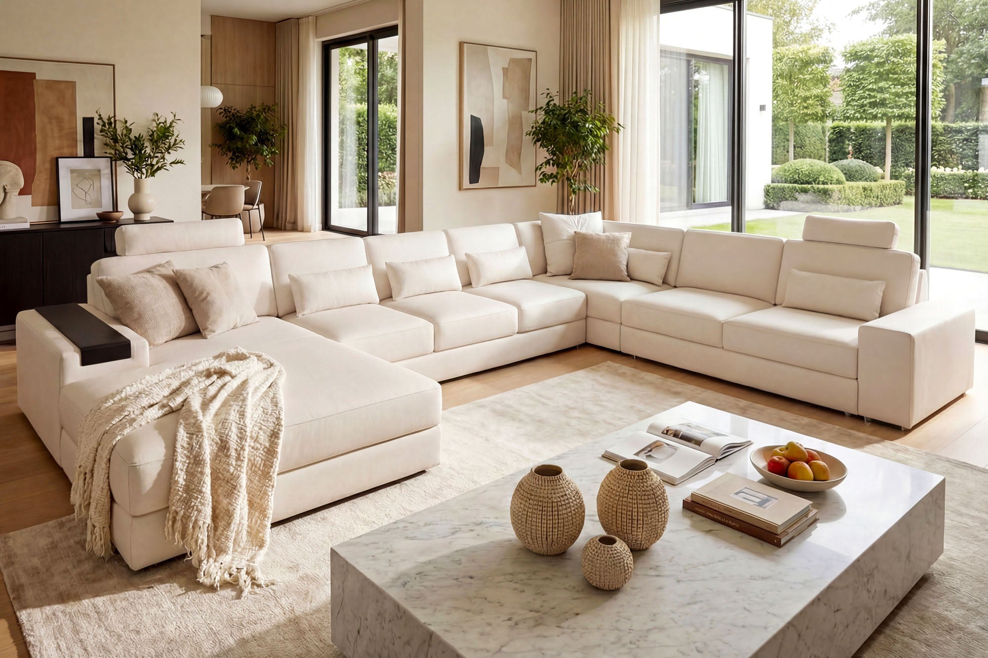 Los Angeles LG Modern Leather U-Chaise Sectional Large