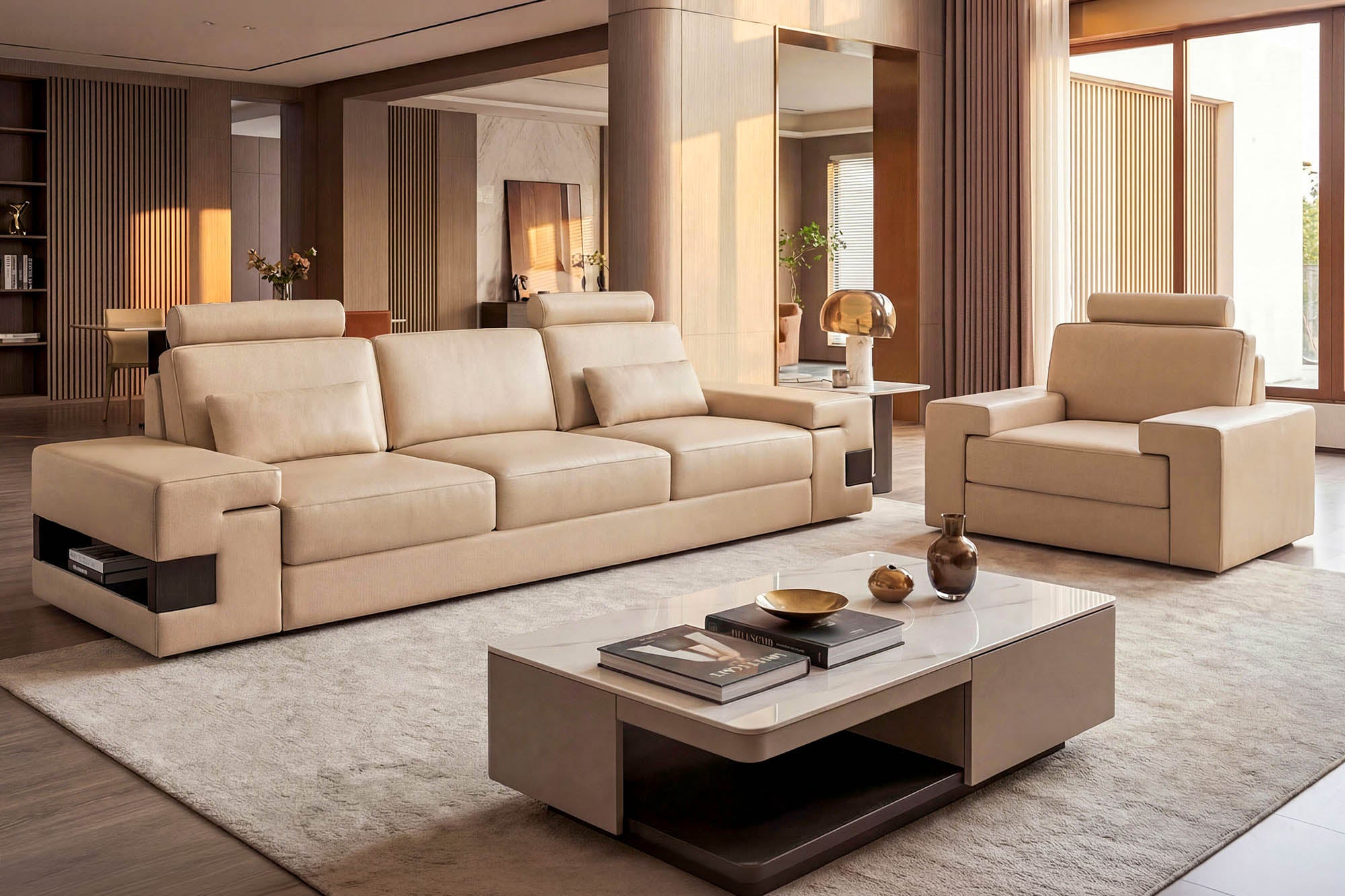 Los Angeles Leather Sofa Set