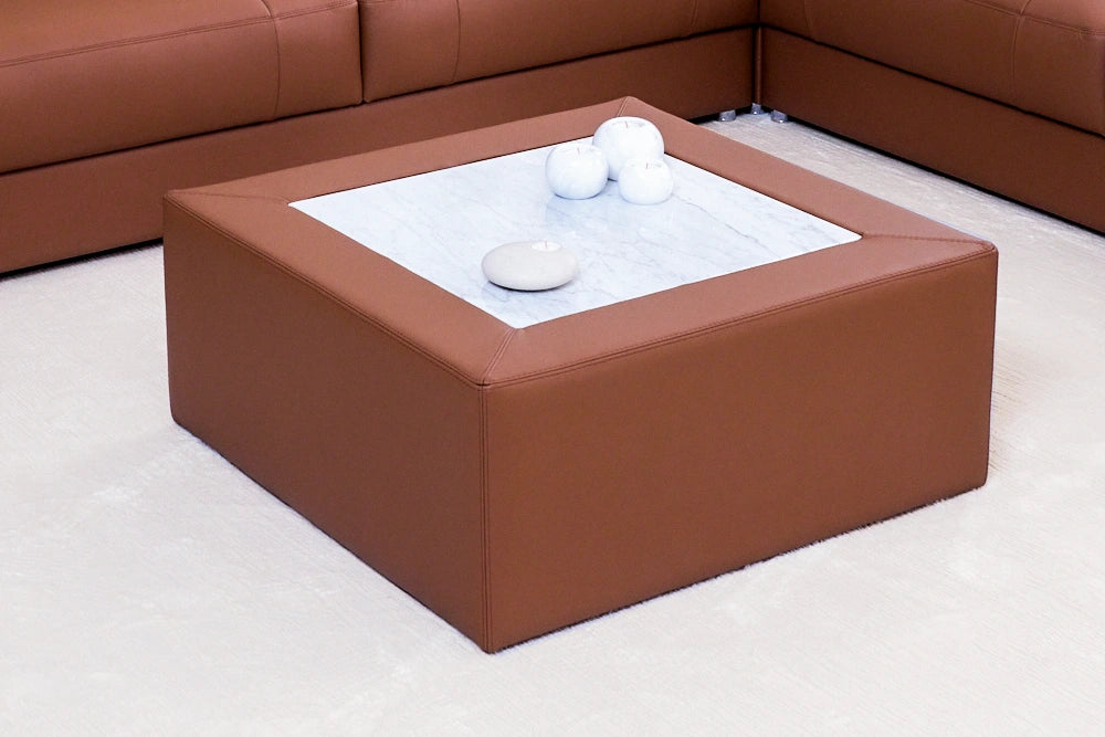 Matera 26-31" Leather & Marble Coffee Table
