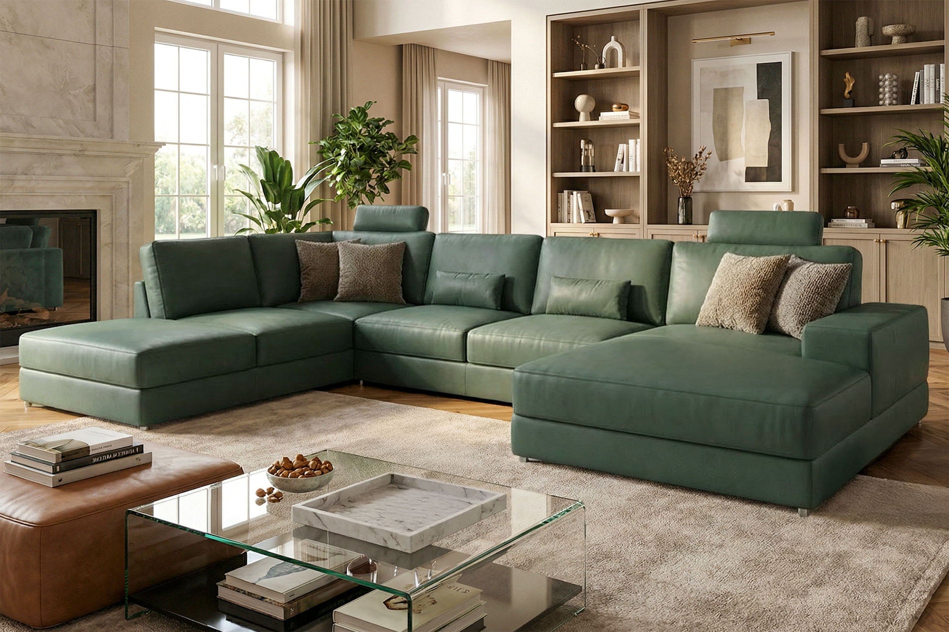 New York Modern Leather U-Chaise Sectional