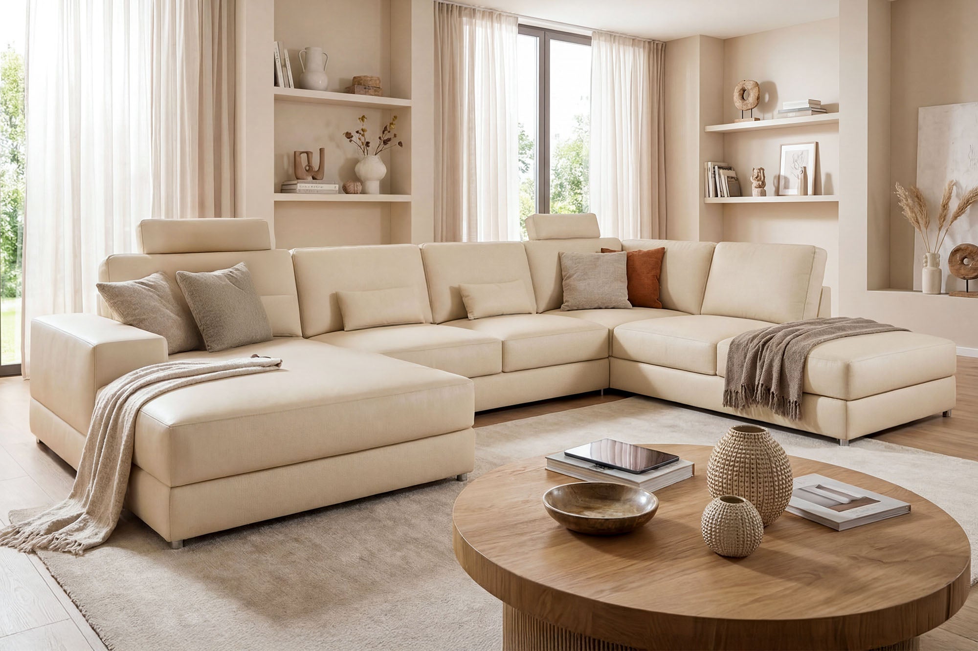 New York Modern Leather U-Chaise Sectional