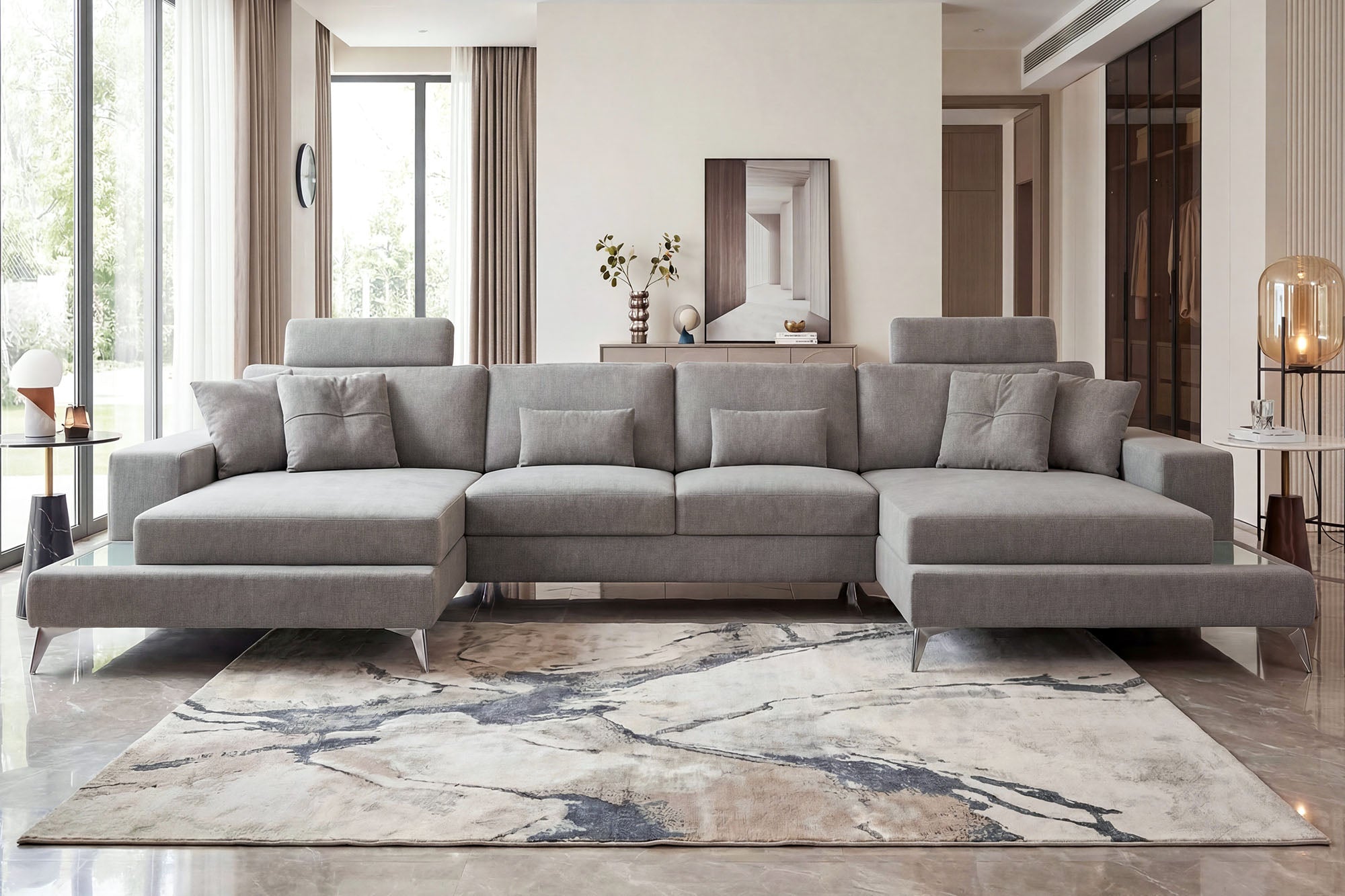 New York Fabric Double Chaise Sectional
