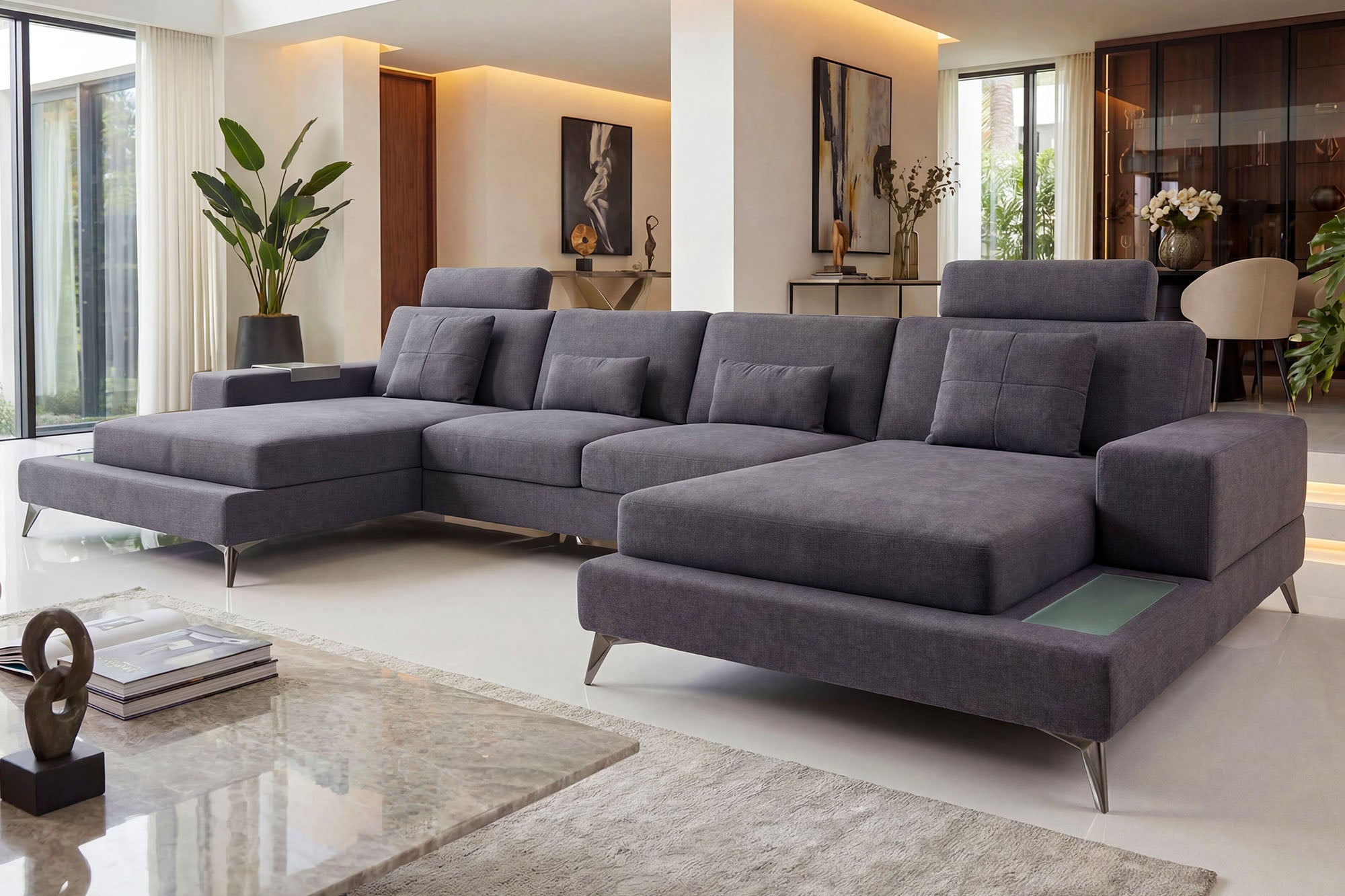 New York Fabric Double Chaise Sectional