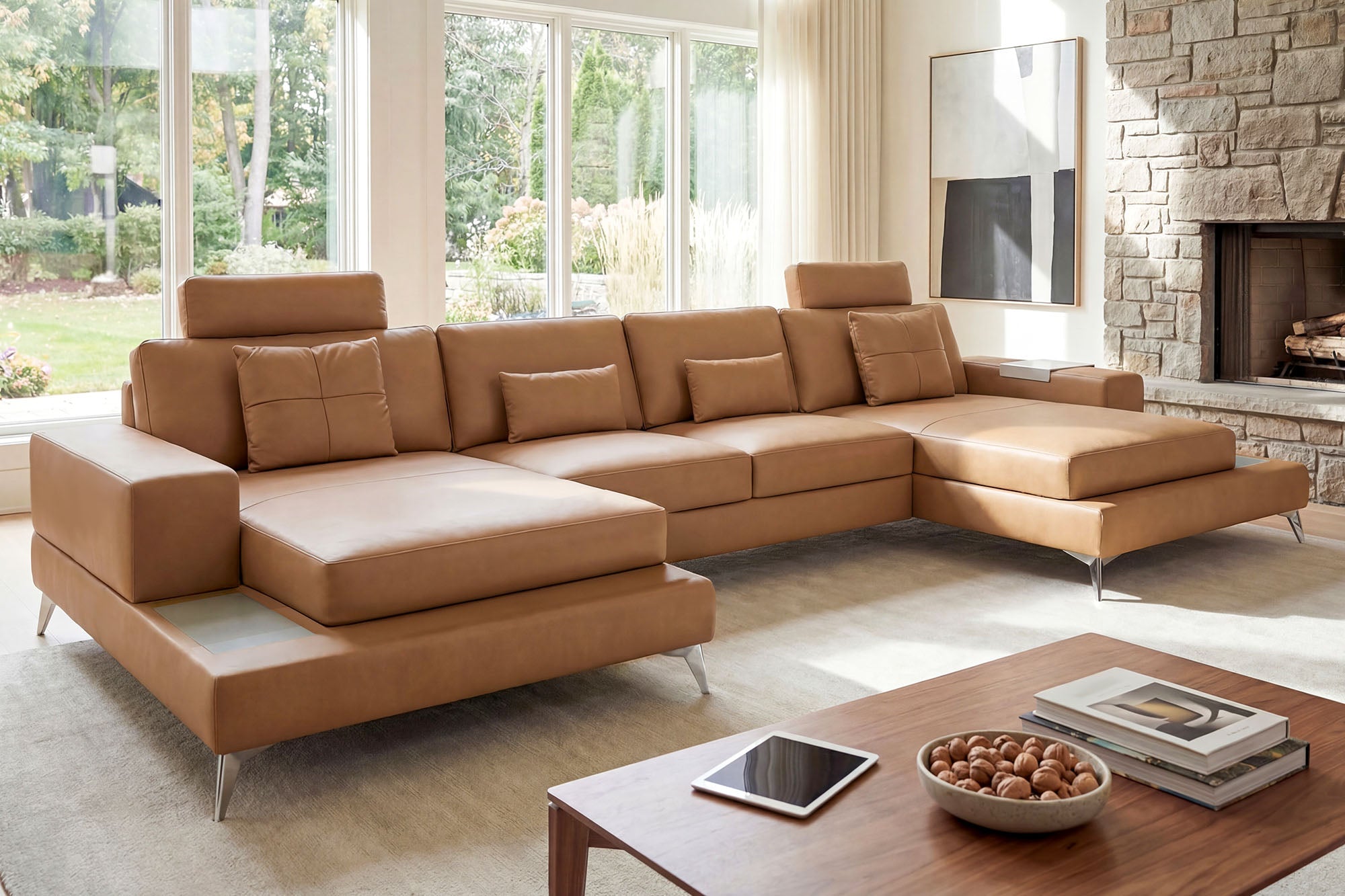 New York Leather Double Chaise Sectional