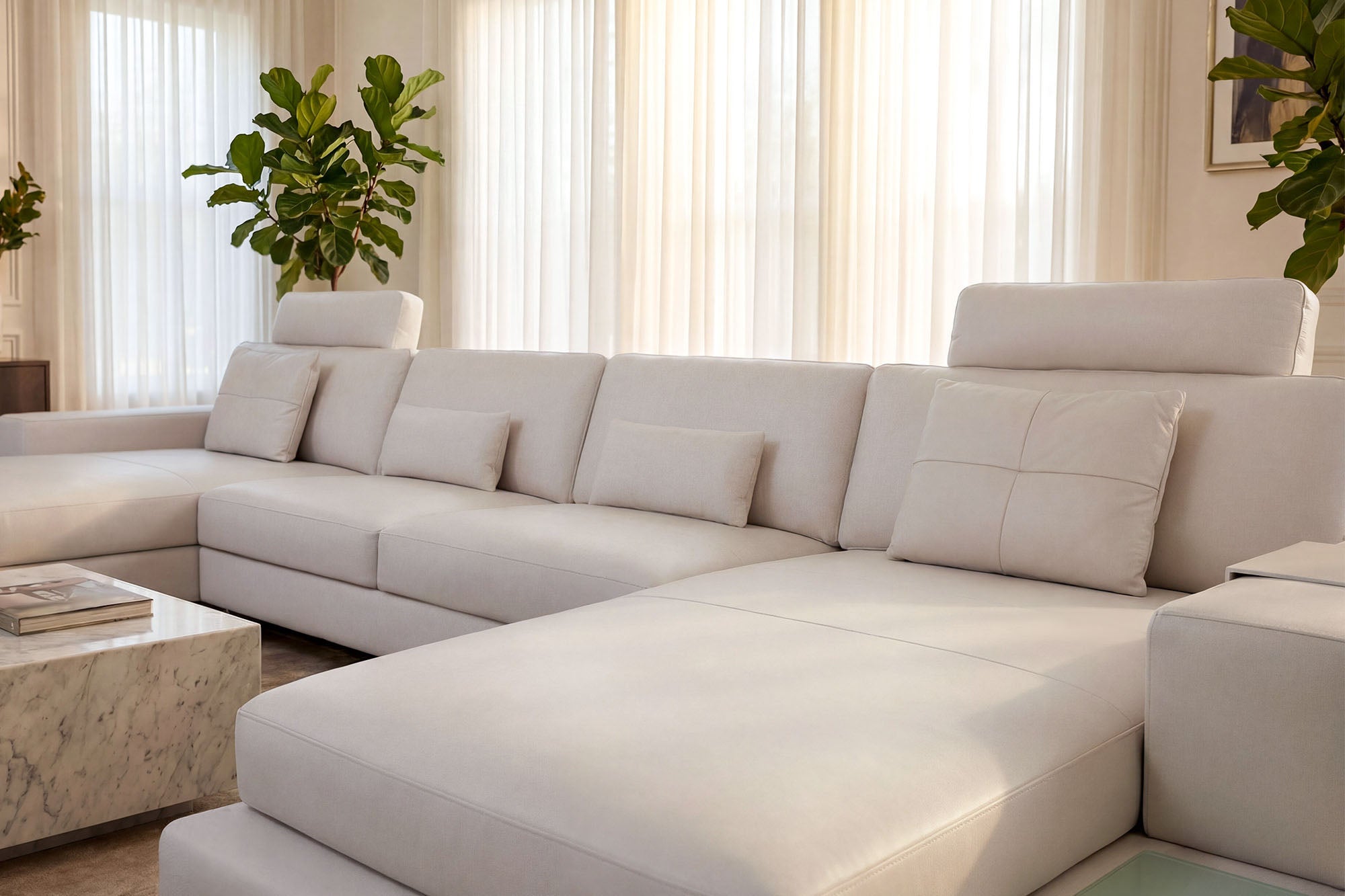 New York Leather Double Chaise Sectional