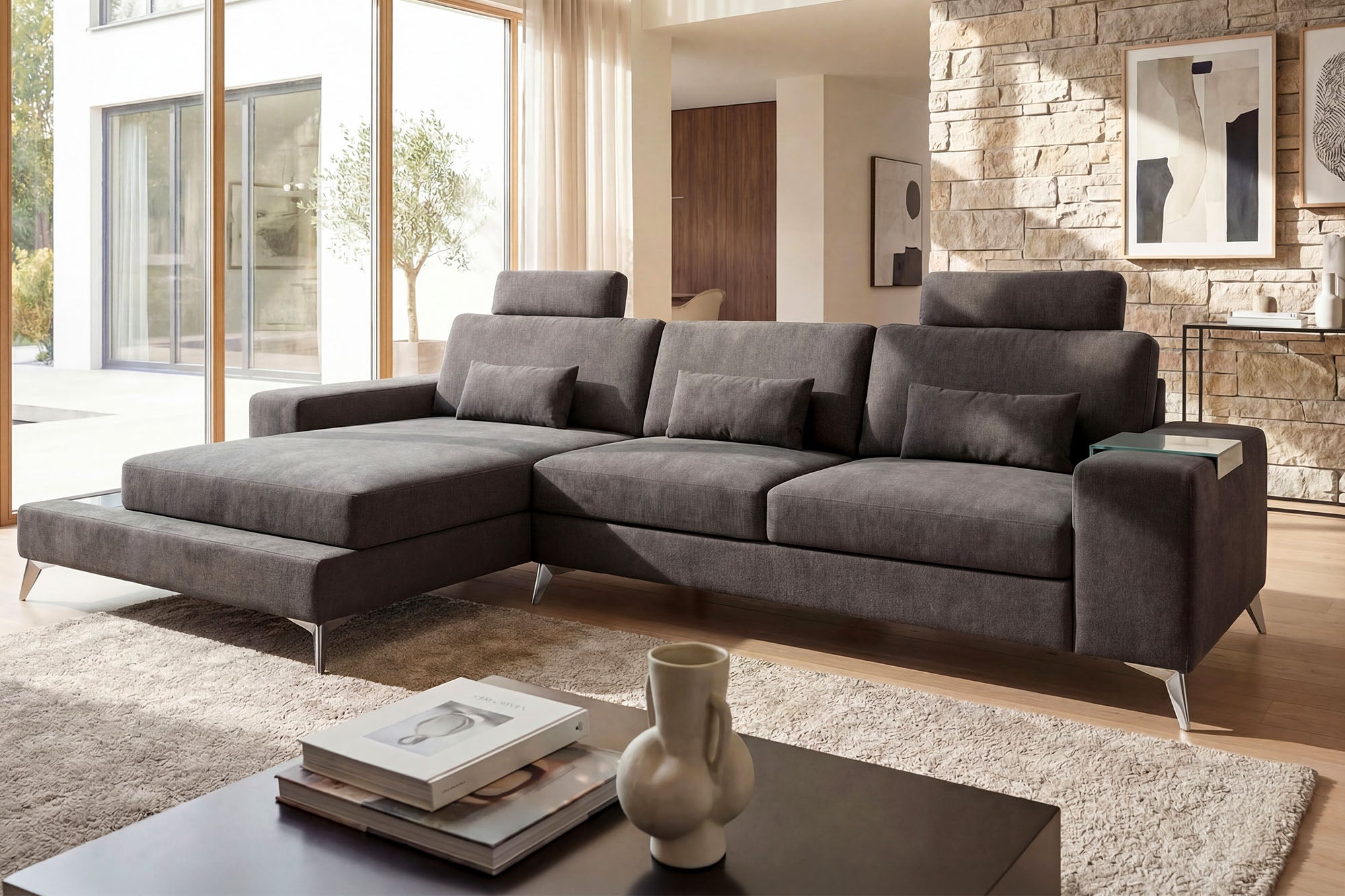 New York III Fabric Chaise Sofa