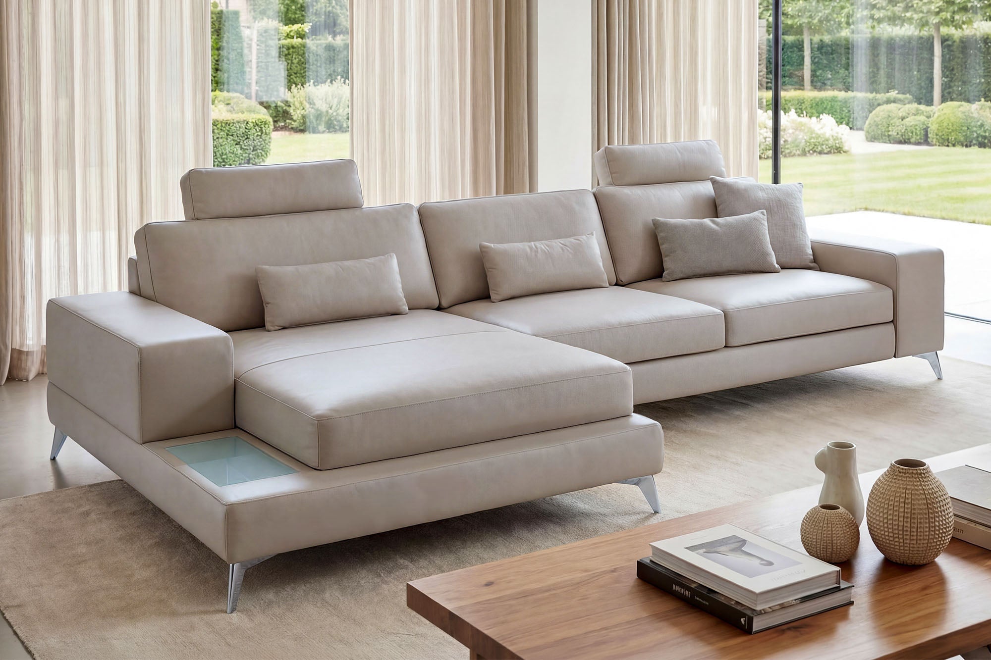 New York III Leather Chaise Sofa