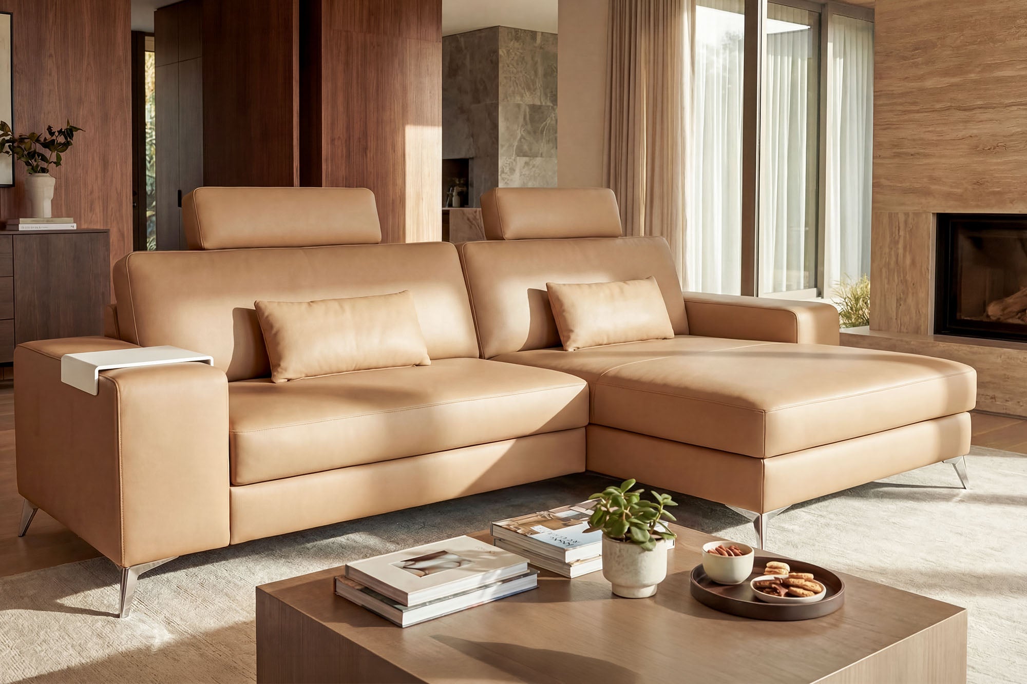 New York IV Leather Chaise Sofa Small