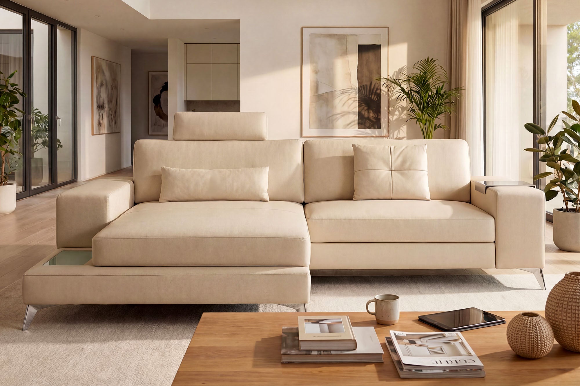 New York IV Leather Chaise Sofa Small