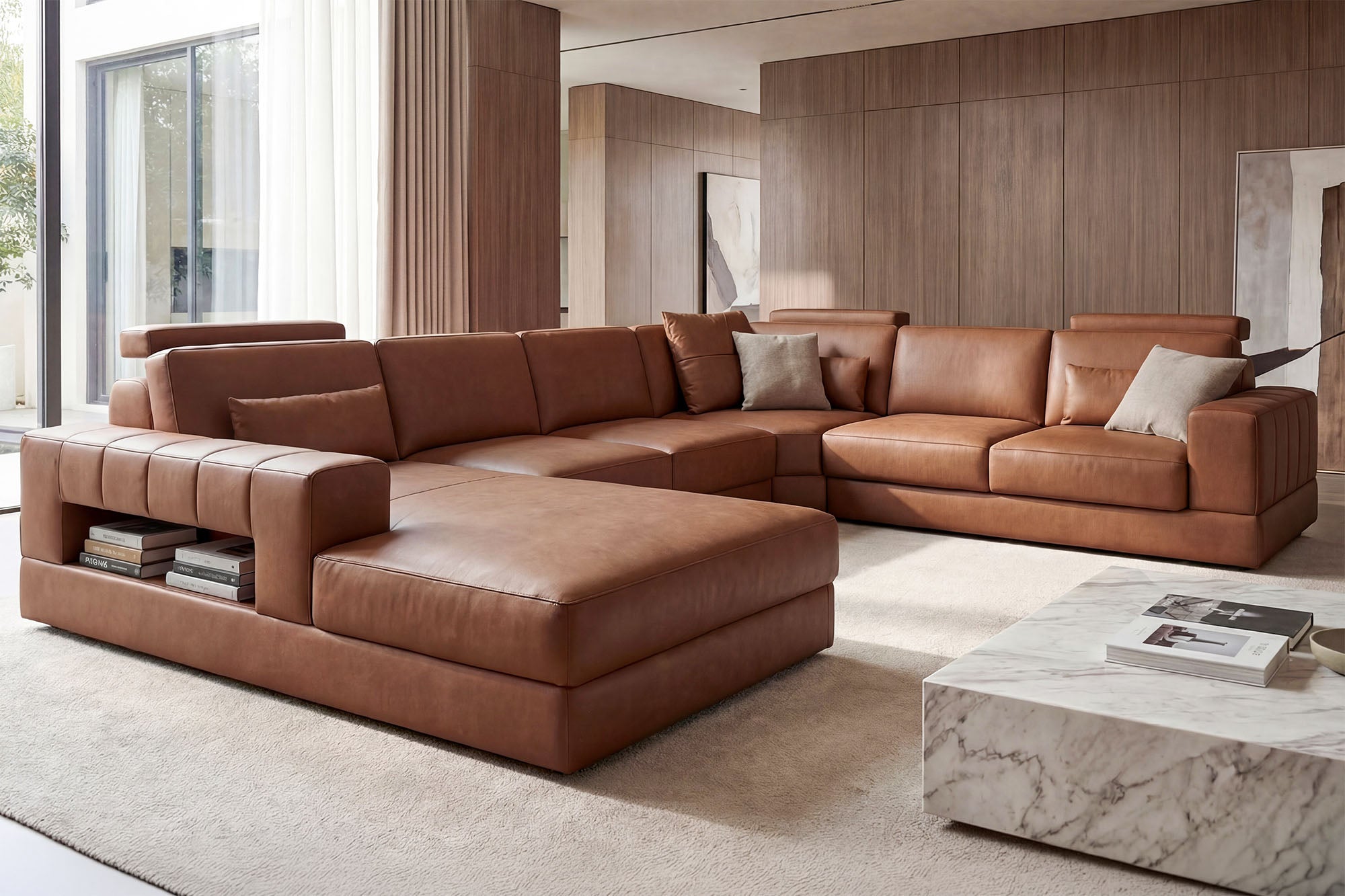 Phoenix Modern Leather U-Chaise Sectional