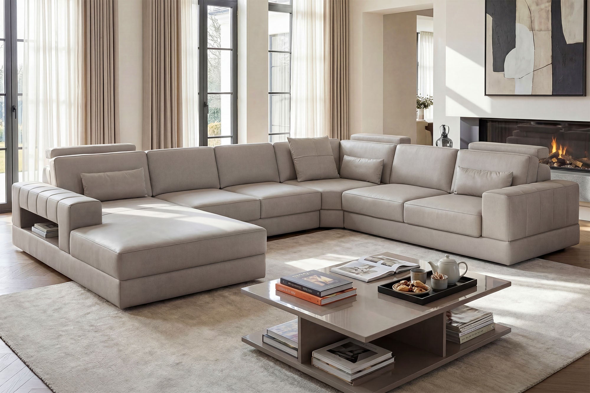 Phoenix Modern Leather U-Chaise Sectional