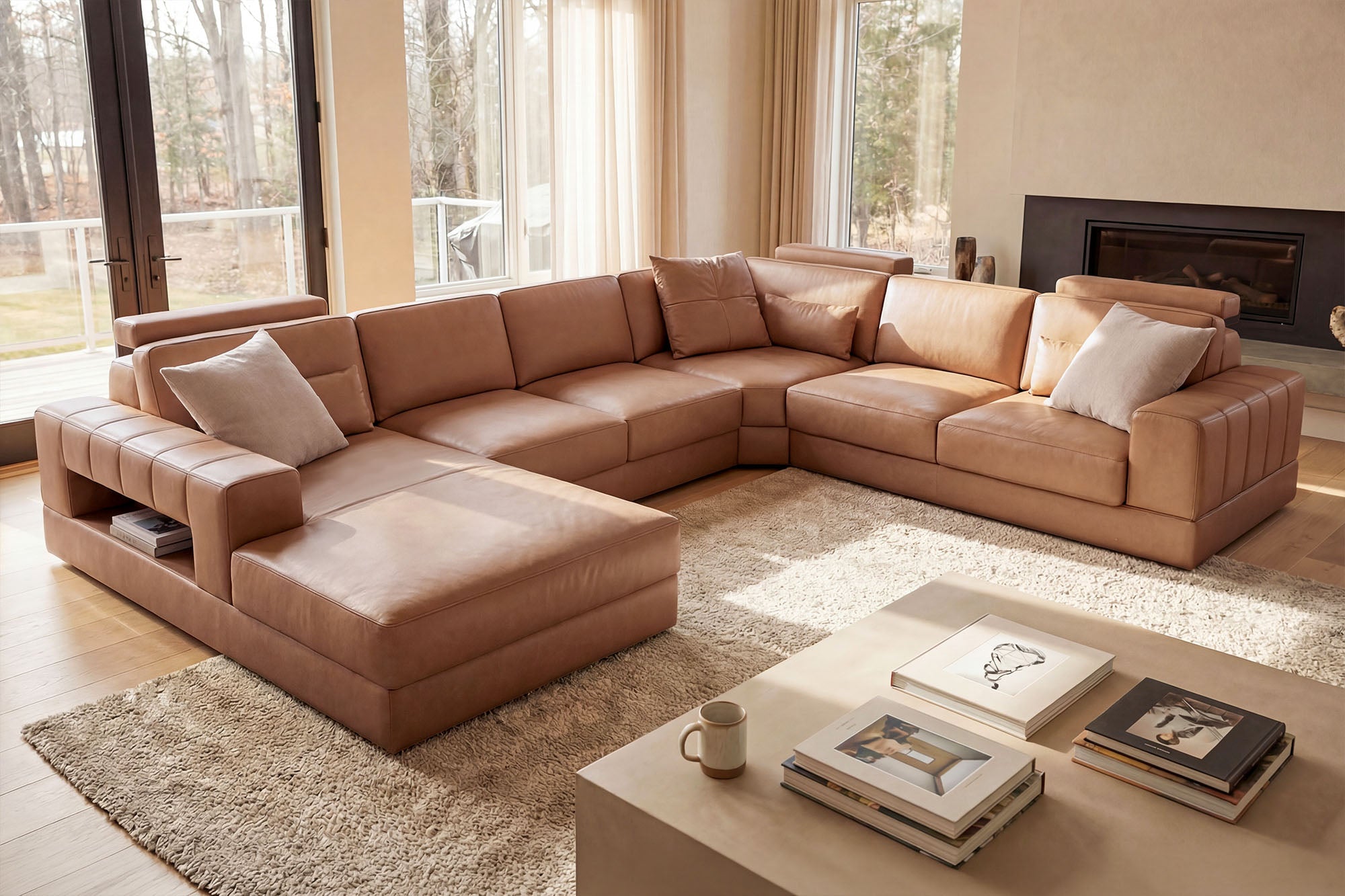 Phoenix Modern Leather U-Chaise Sectional
