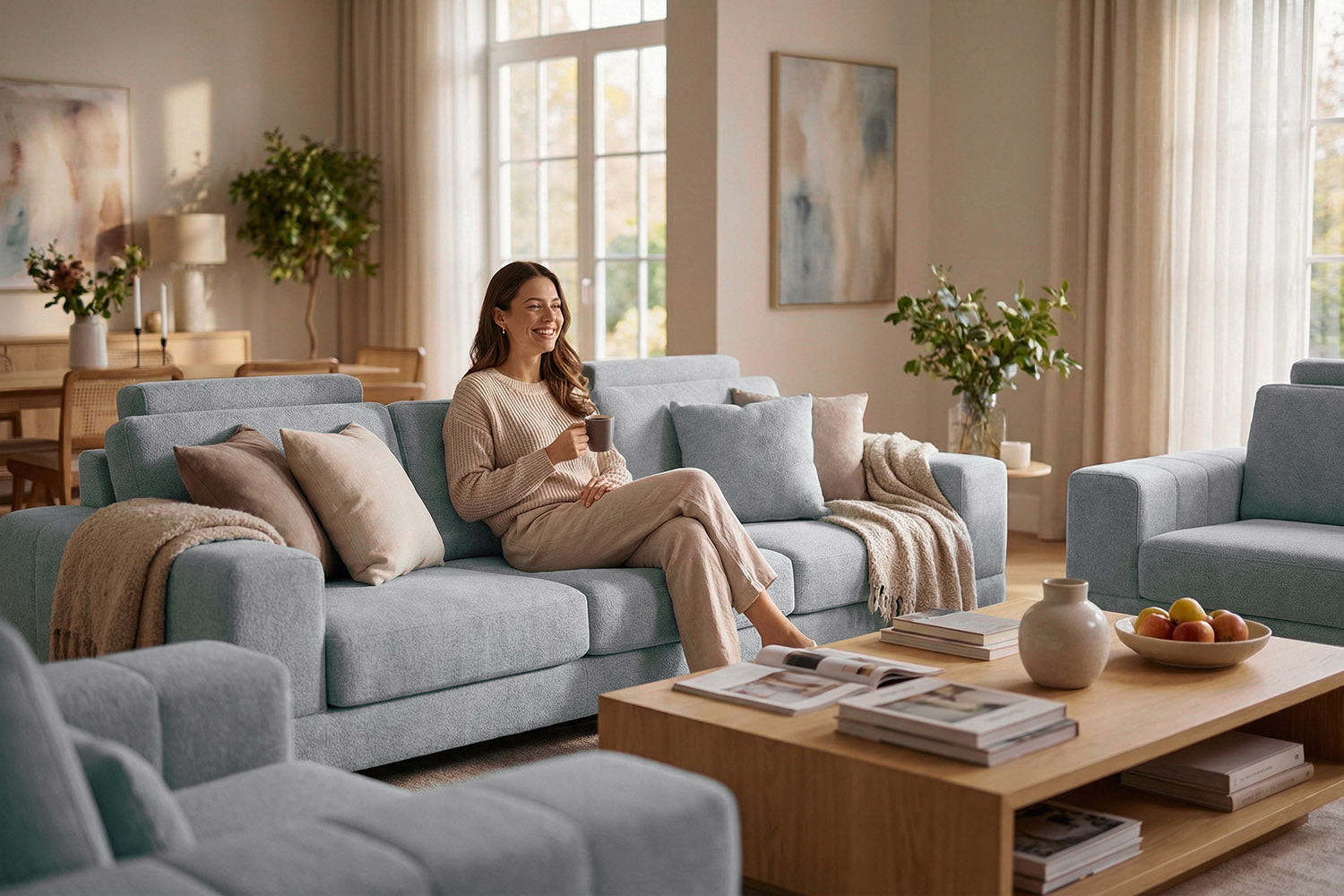 Phoenix Modern Fabric 3 Seater Sofa
