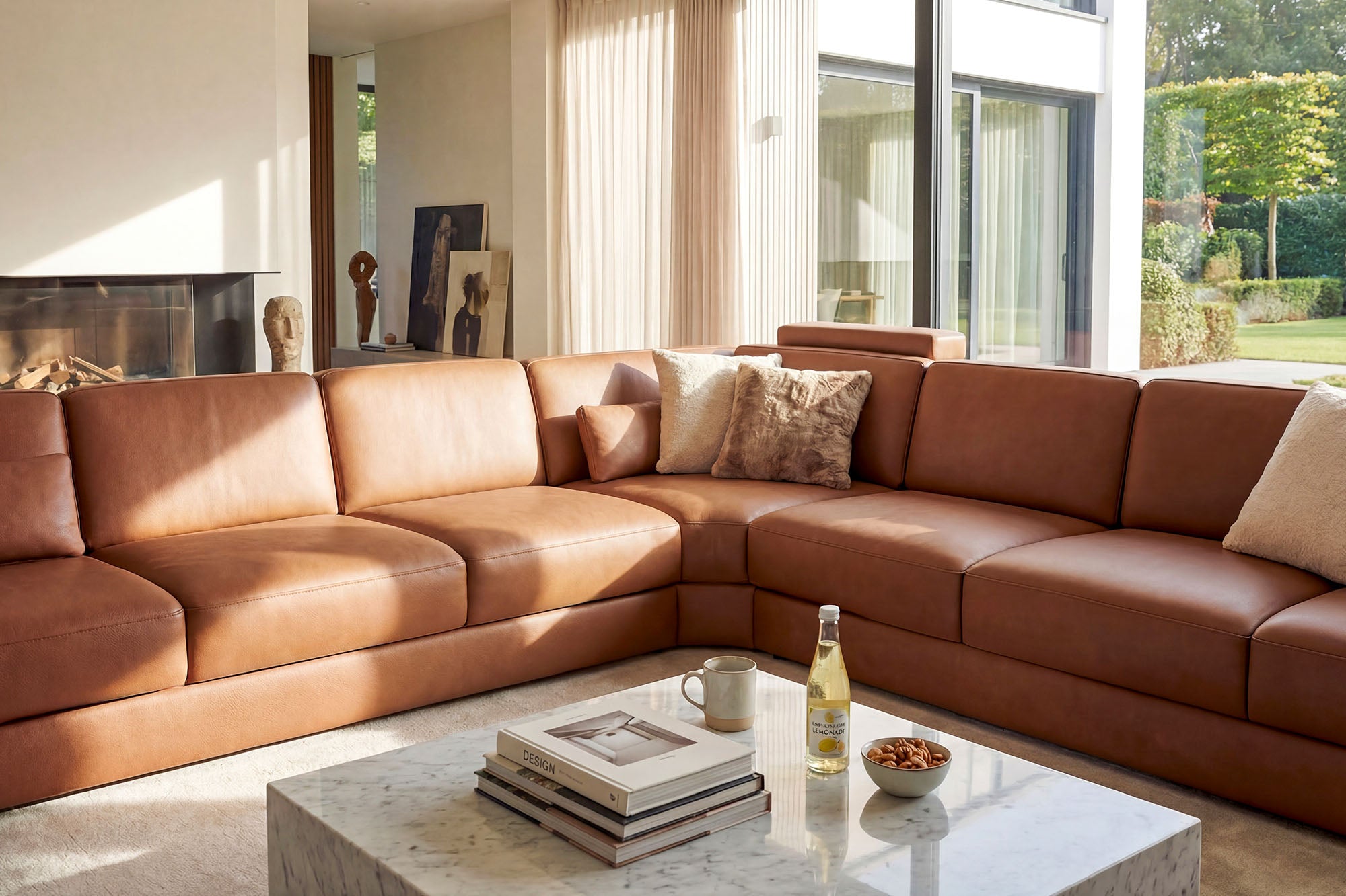 Phoenix LG Leather U-Chaise Sectional Large