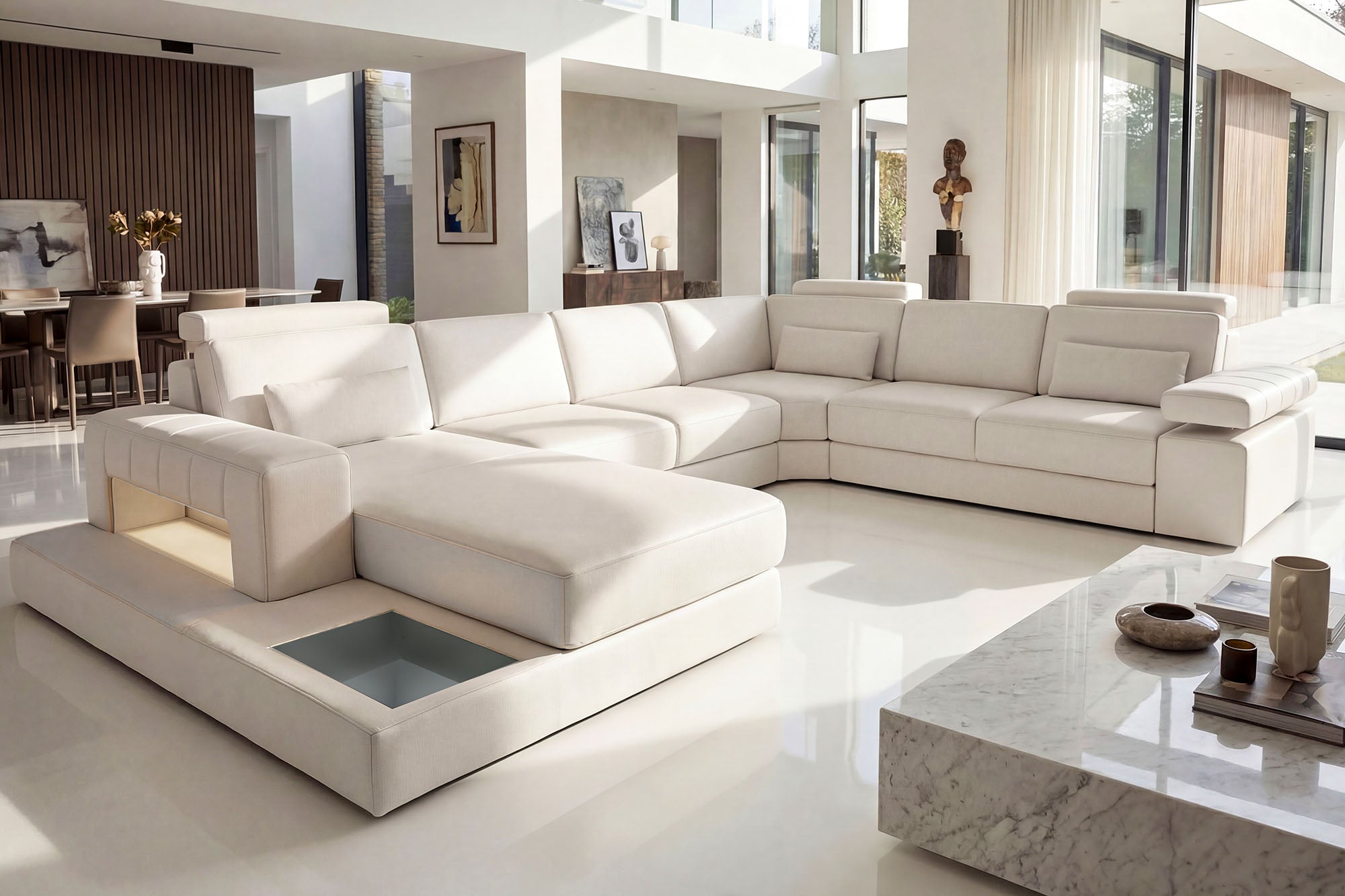 Phoenix Leather U-Chaise Sectional
