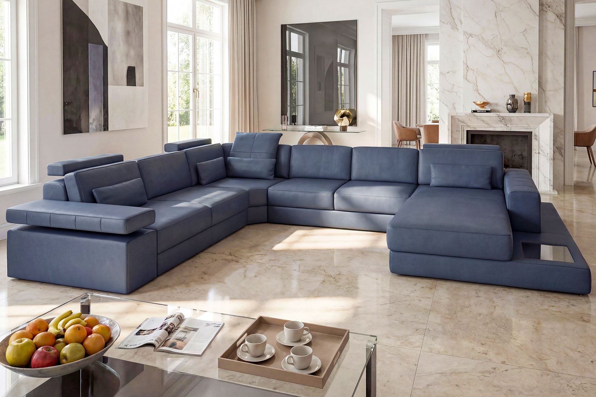 Phoenix Leather U-Chaise Sectional