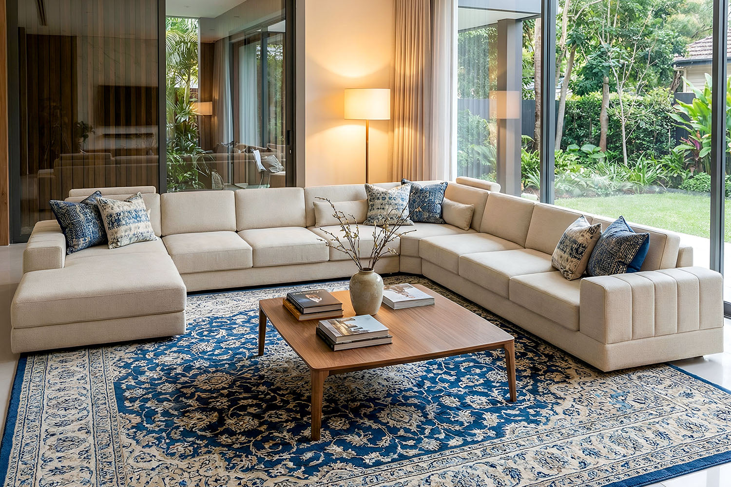 Phoenix LG Modern Fabric U-Chaise Sectional Large