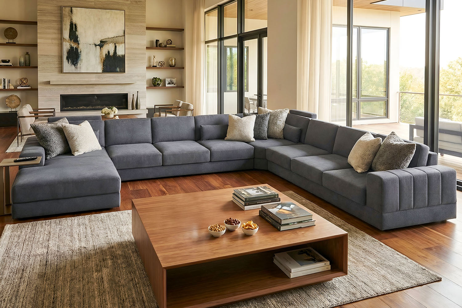 Phoenix LG Modern Fabric U-Chaise Sectional Large