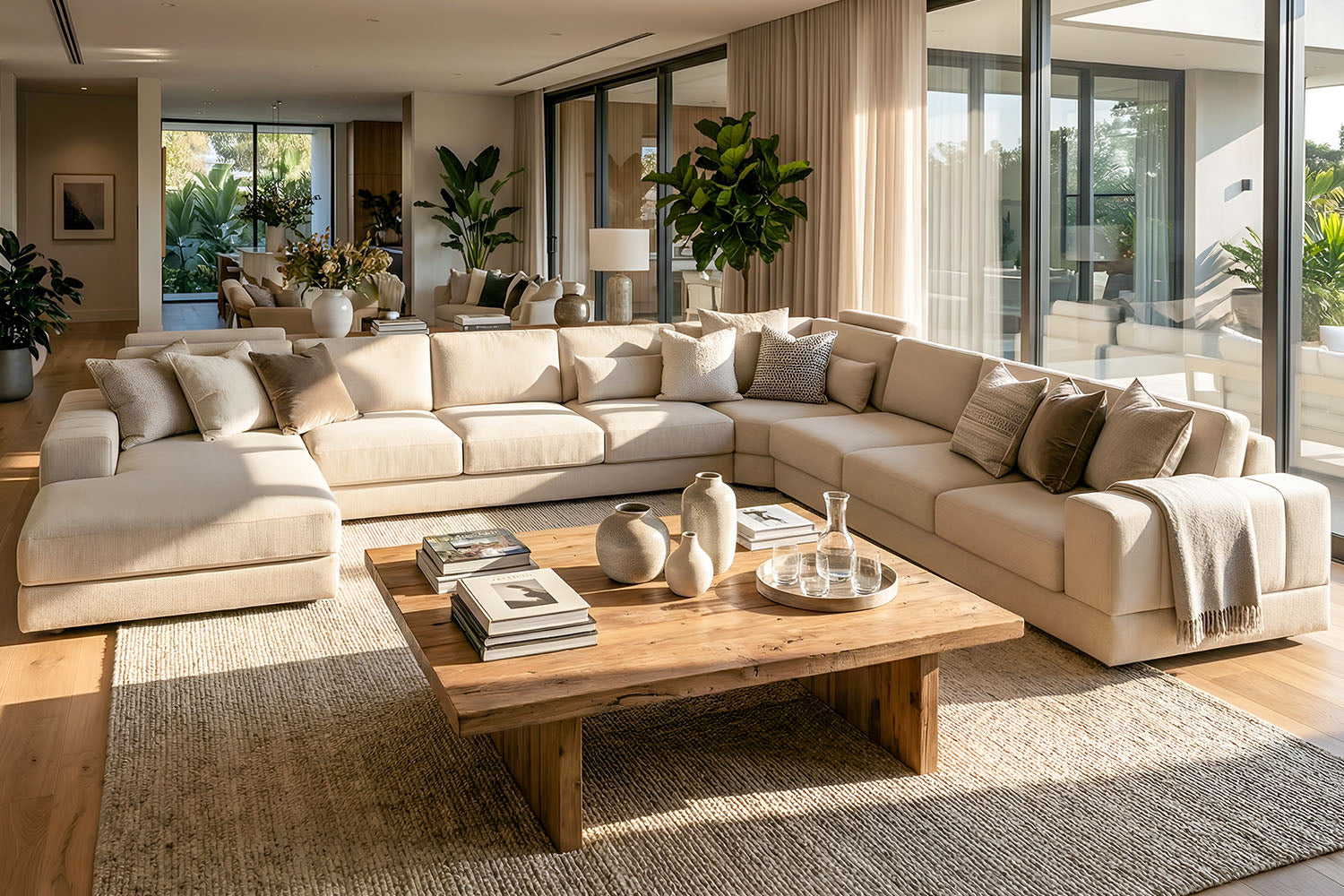 Phoenix LG Modern Fabric U-Chaise Sectional Large