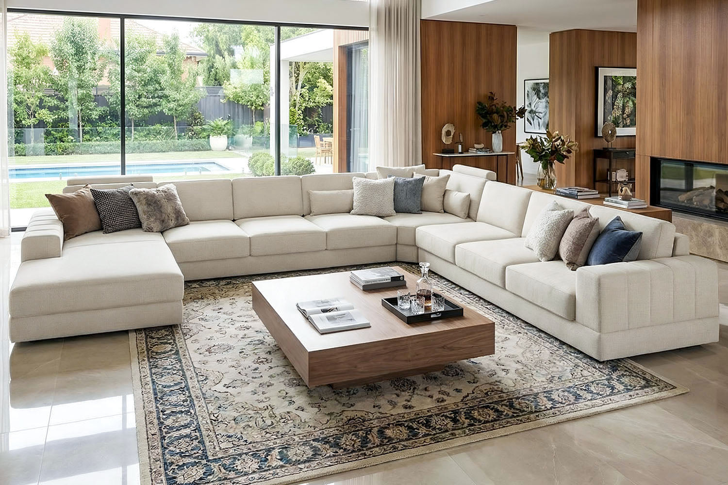 Phoenix LG Modern Fabric U-Chaise Sectional Large