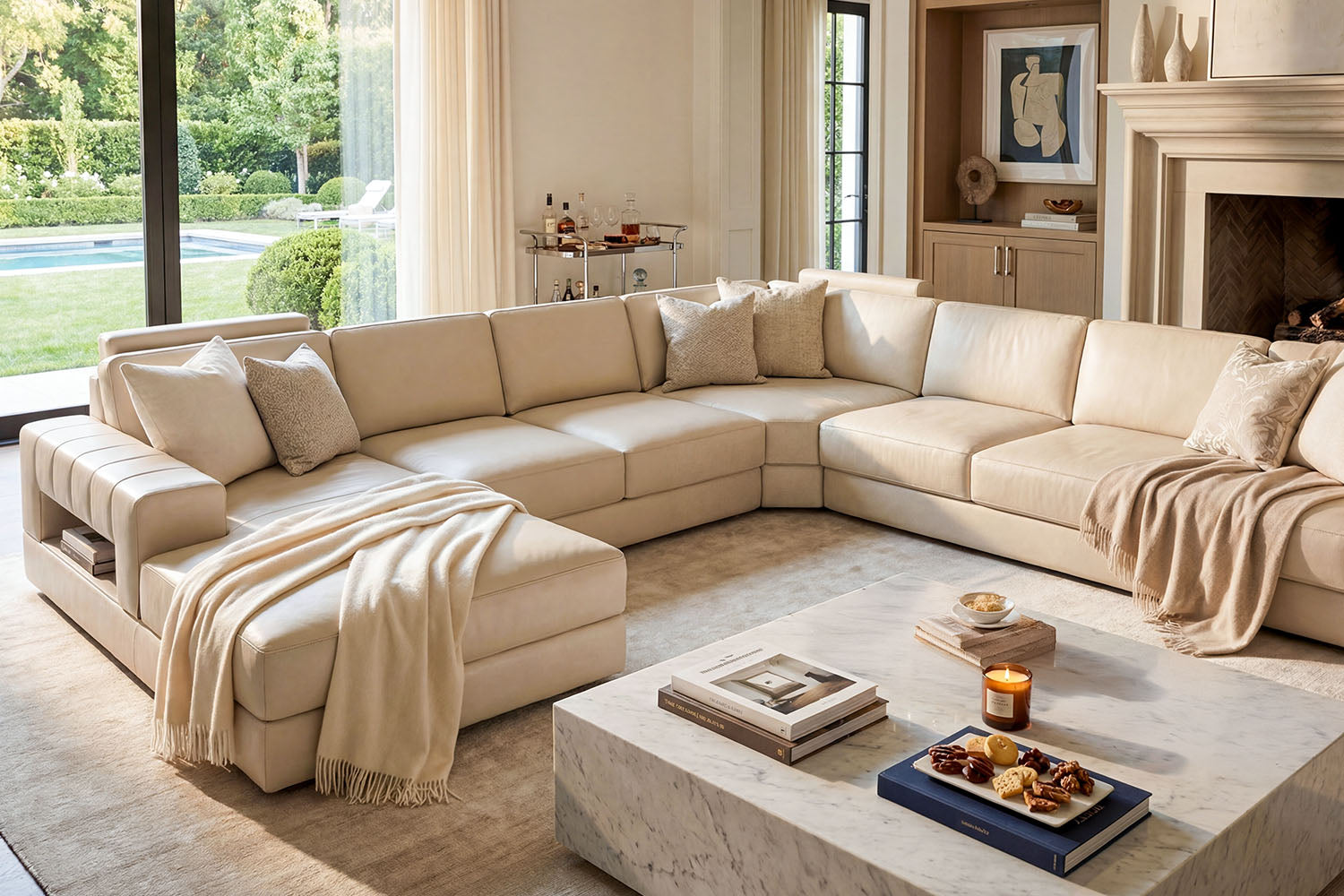 Phoenix LG Modern Leather U-Chaise Sectional Large