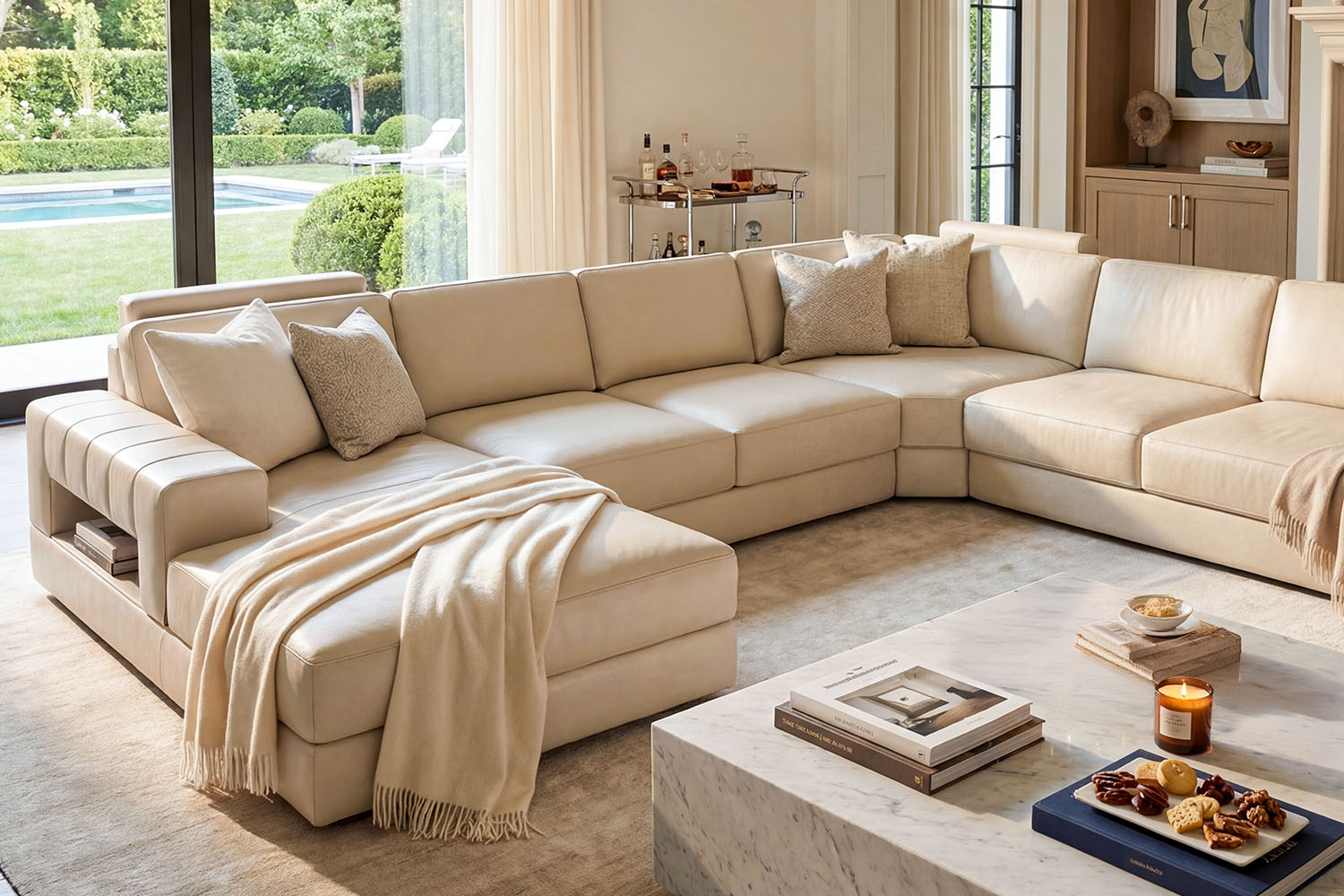 Phoenix Modern Leather U-Chaise Sectional