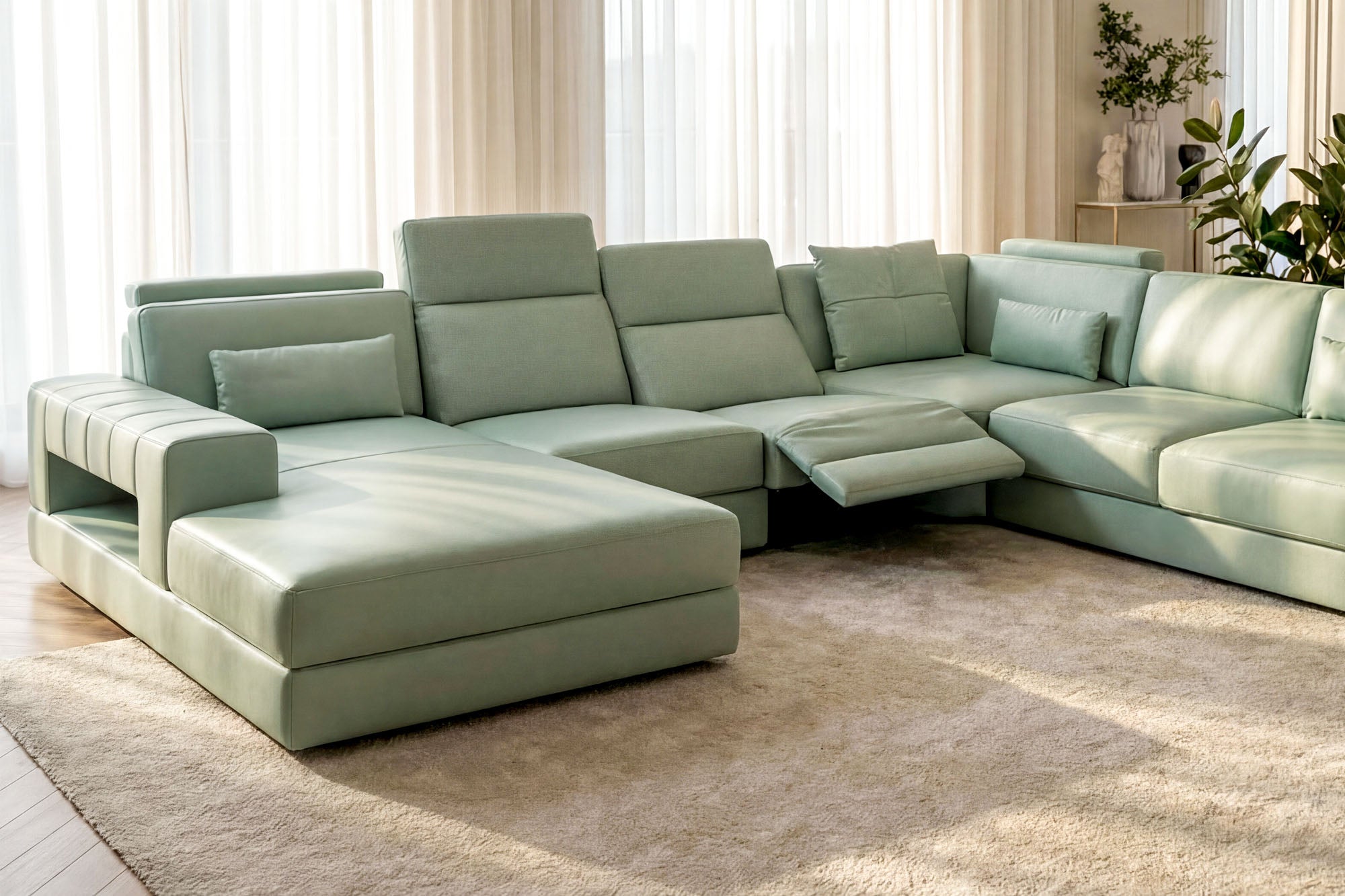 Phoenix LG Modern Leather U-Chaise Sectional Large