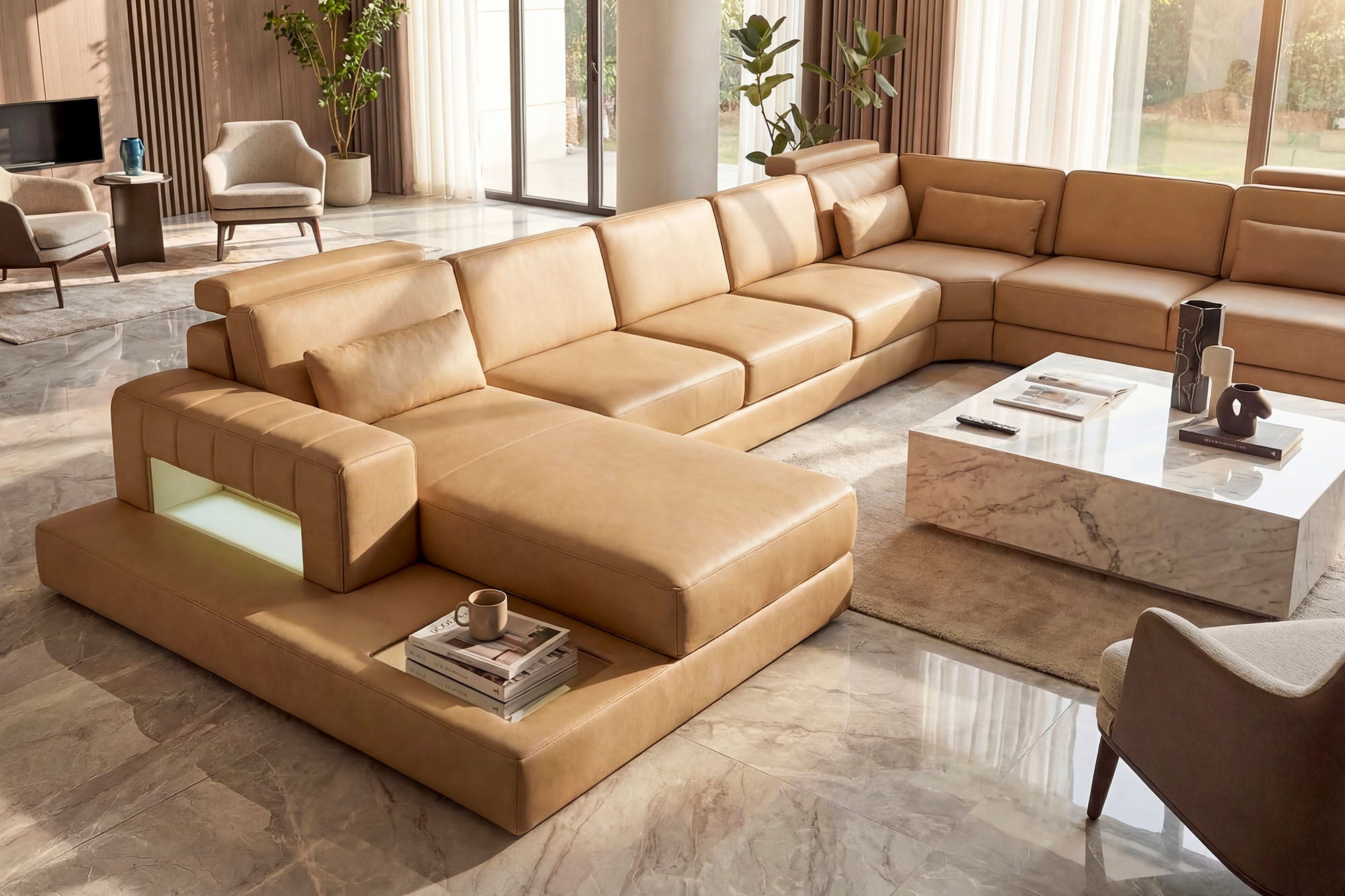 Phoenix LG Leather U-Chaise Sectional Large